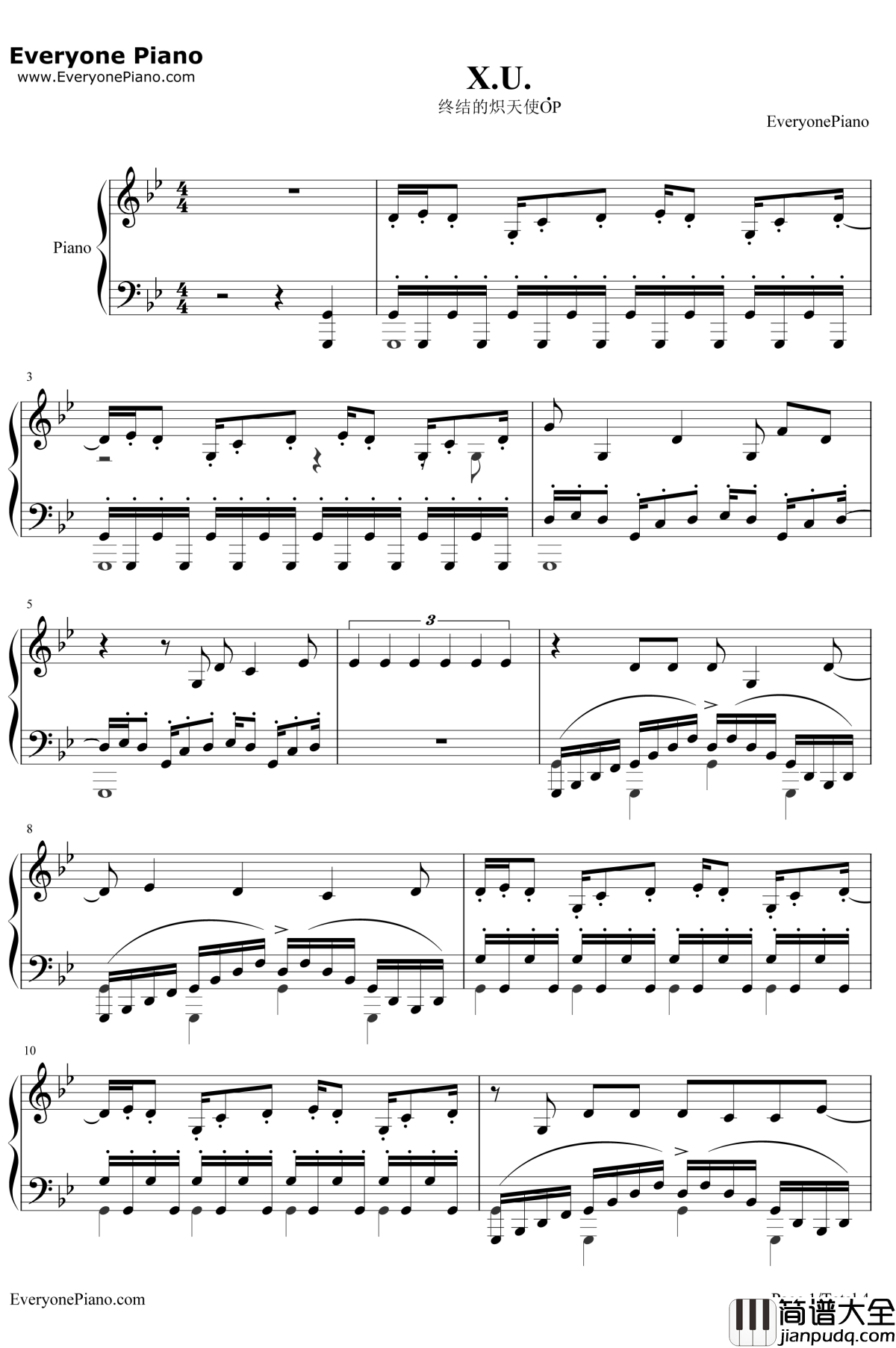 X.U.钢琴谱_SawanoHiroyuki[nZk]:Gemie_终结的炽天使主题曲