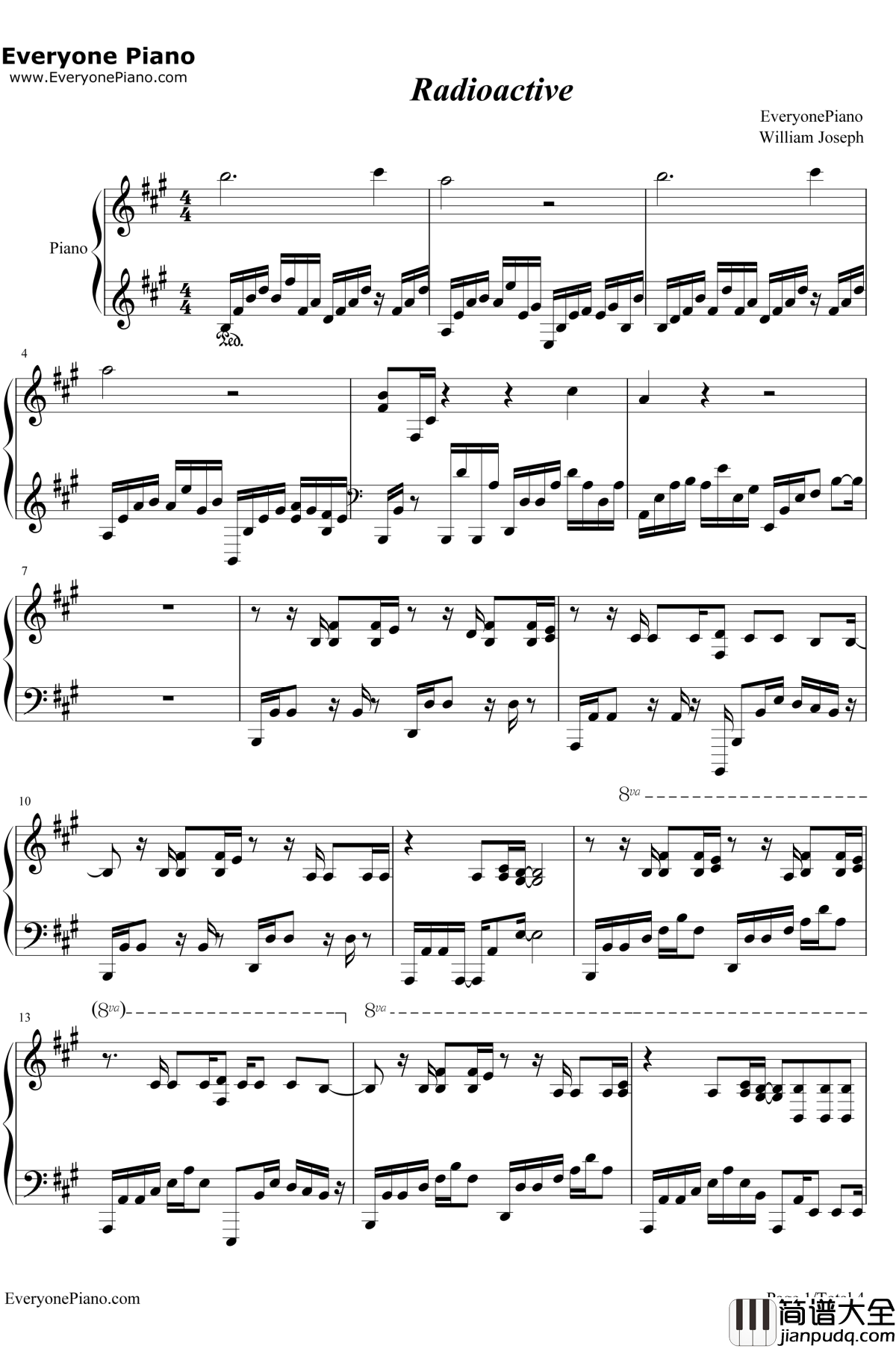 Radioactive钢琴谱_WilliamJosephImagineDragons