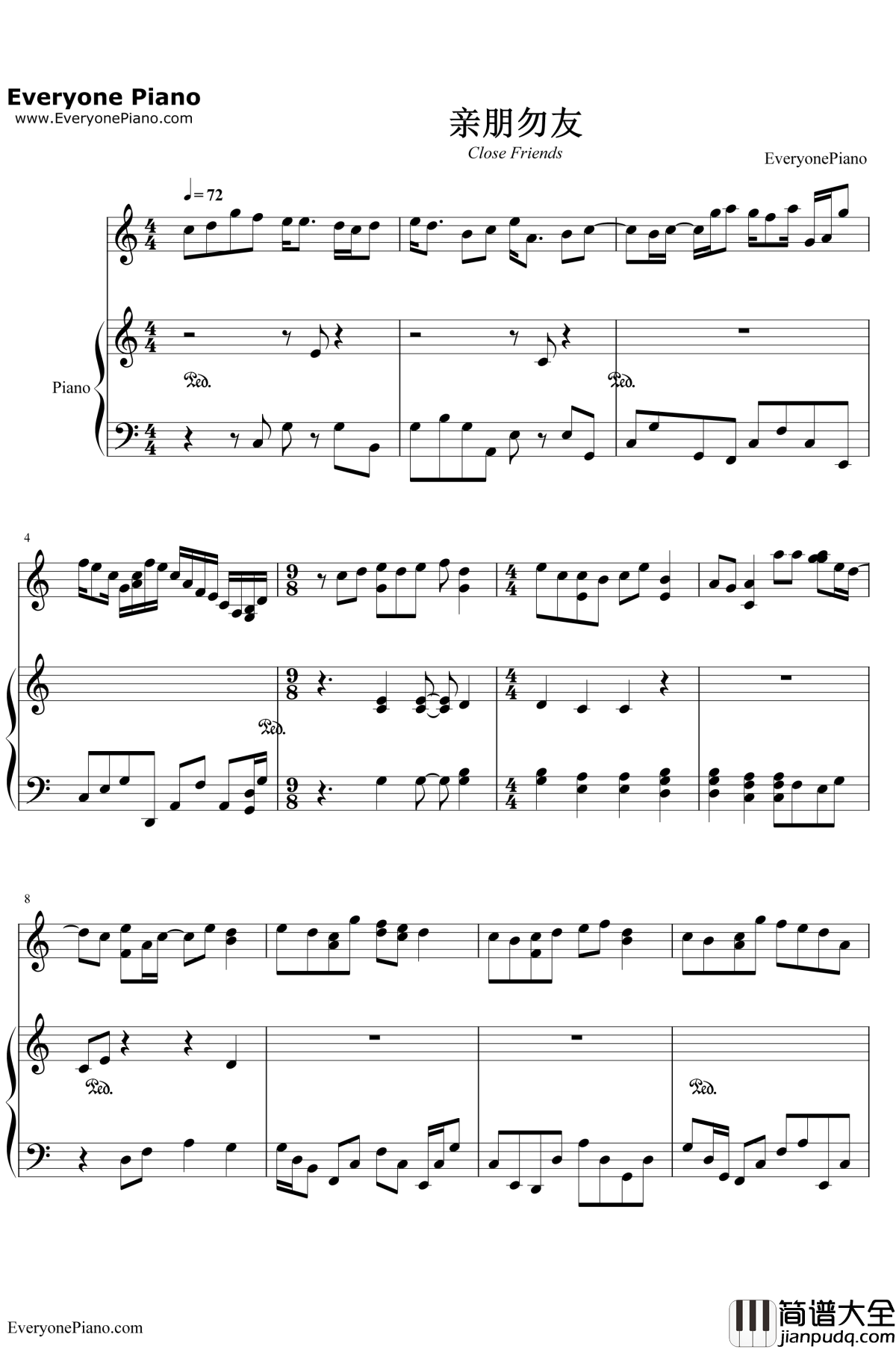 亲朋勿友钢琴谱__邓丽欣