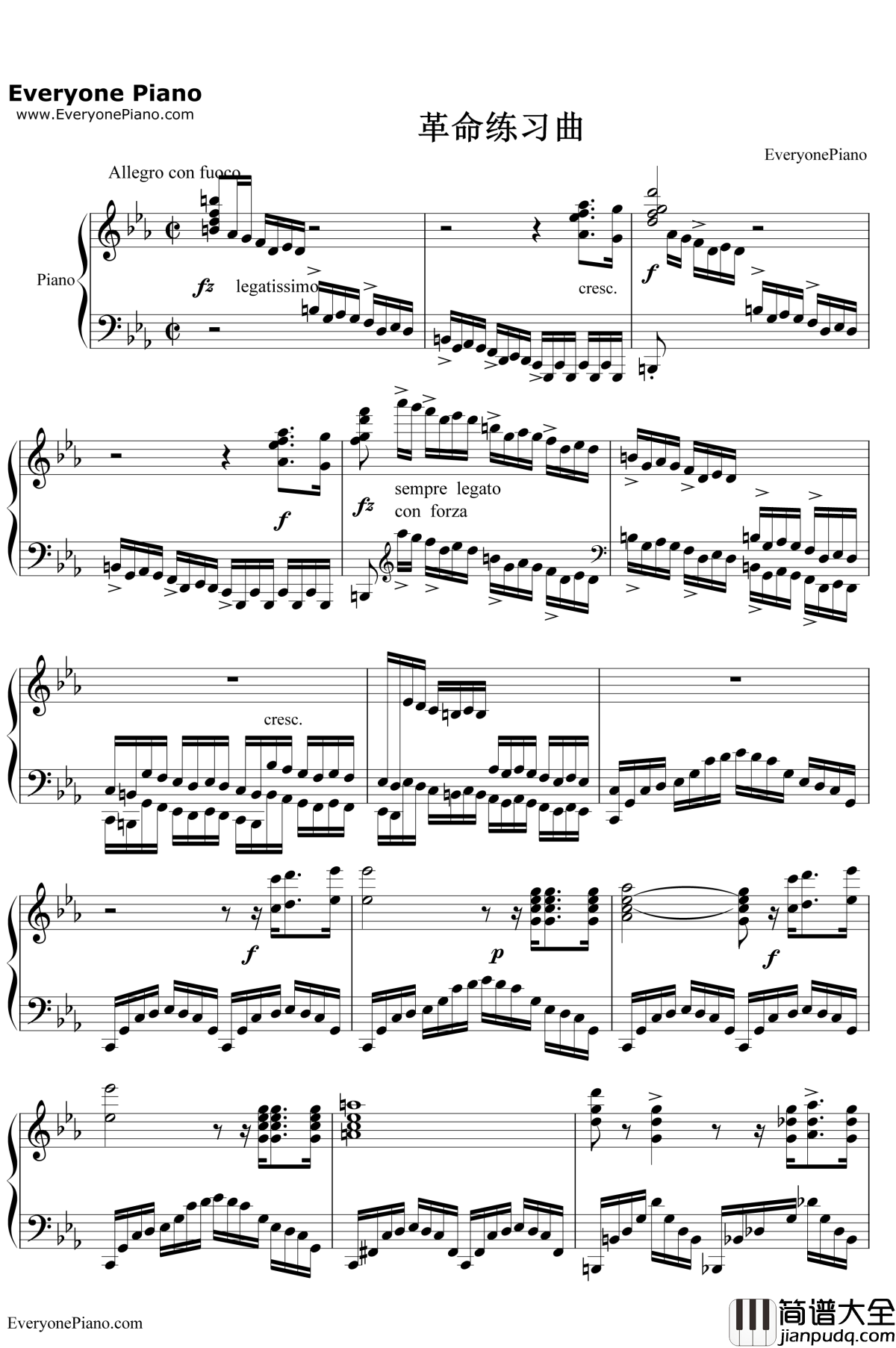 革命练习曲钢琴谱__肖邦