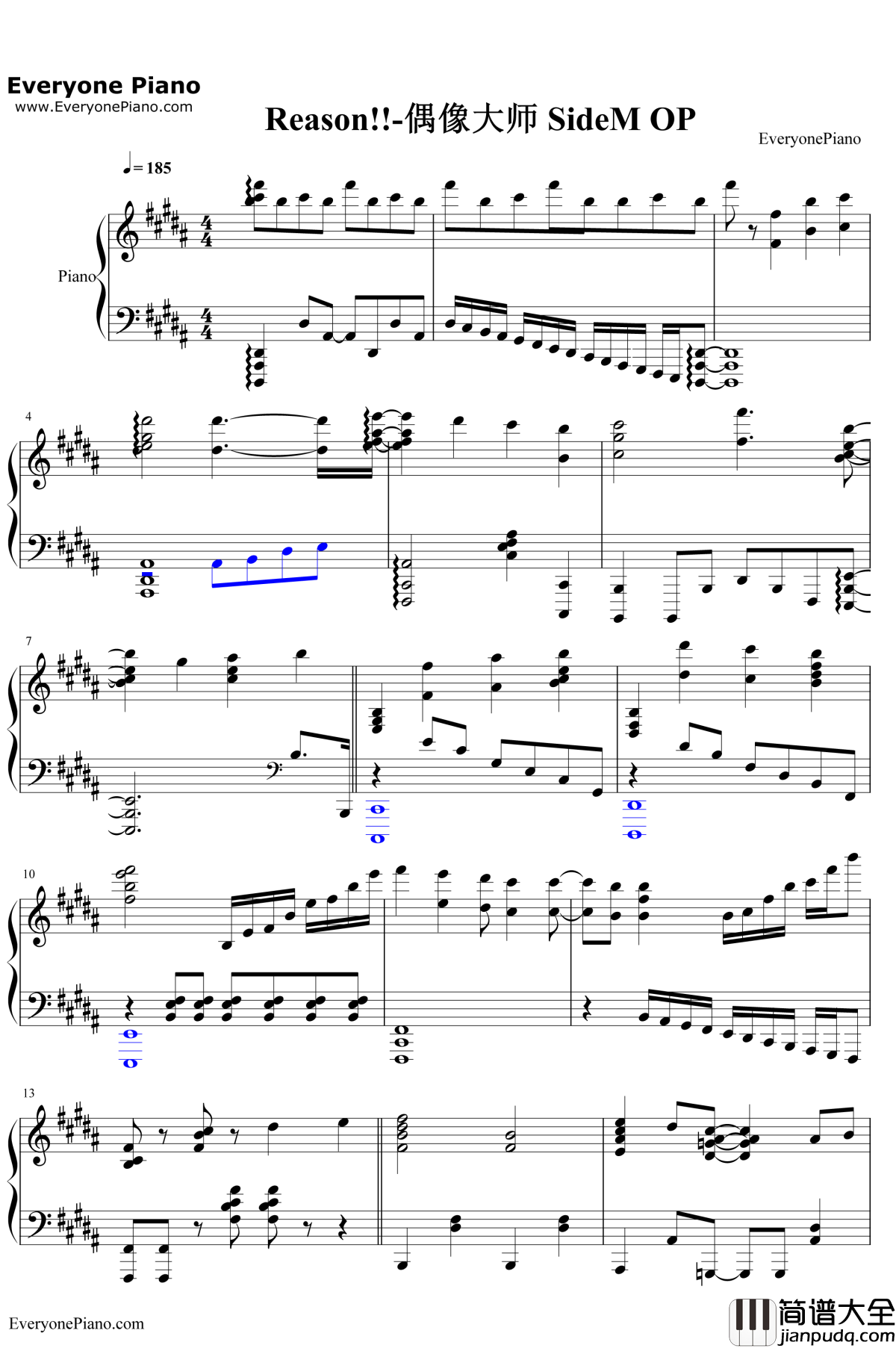 Reason钢琴谱_DRAMATICSTARSBeitS.E.MHigh×JokerWJupiter_偶像大师SideMOP