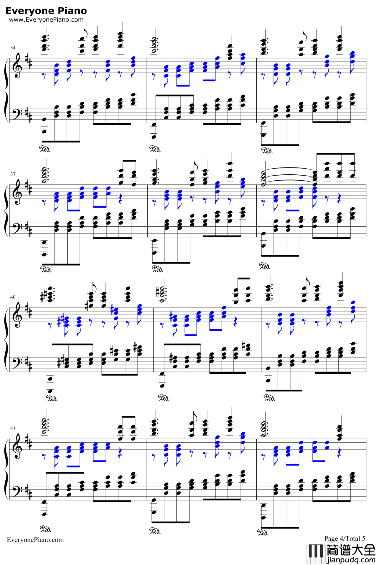 天空之城钢琴谱_久石让_狂野版