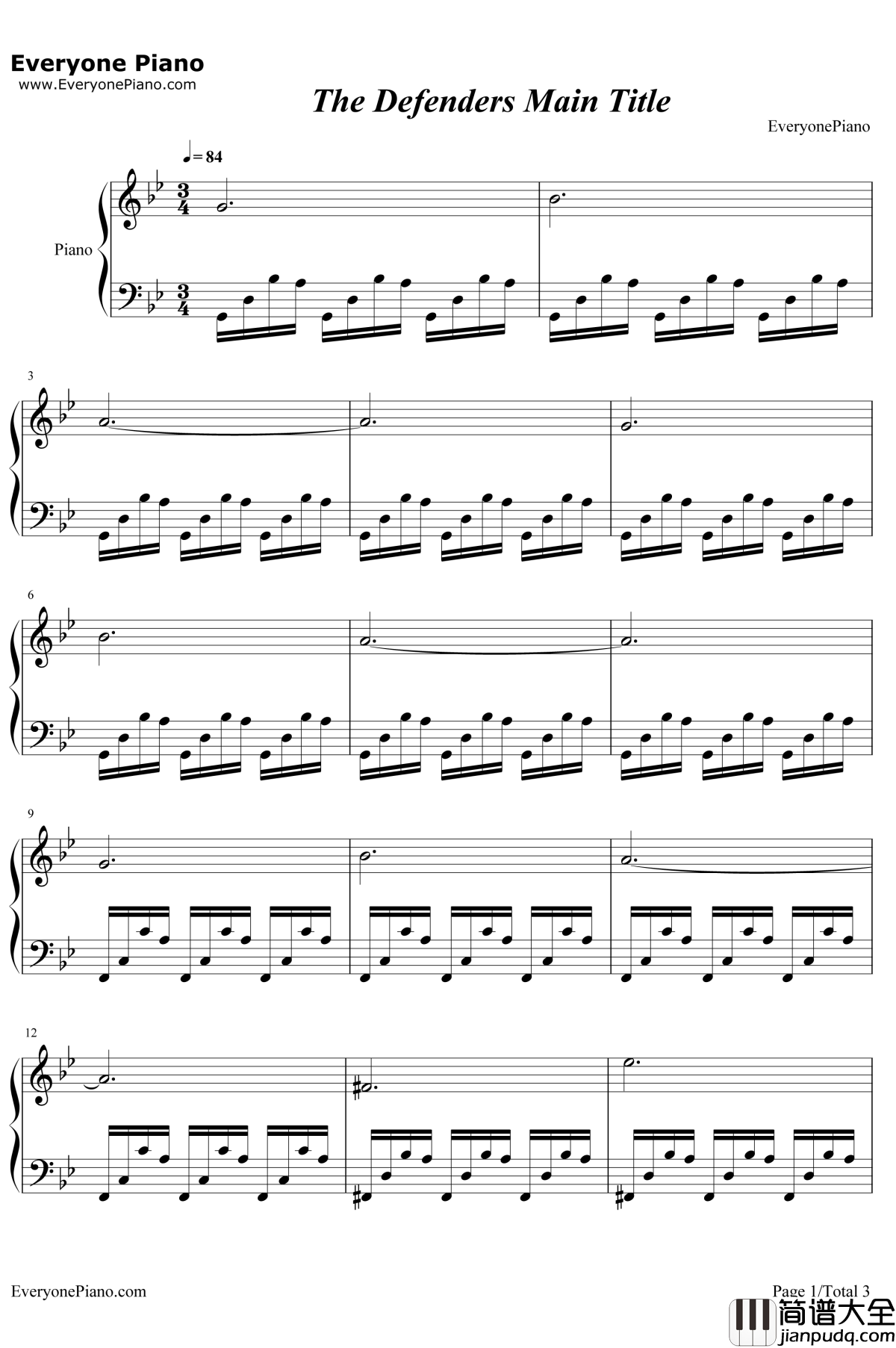 The_Defenders_Main_Title钢琴谱_JohnPaesano_捍卫者联盟OST