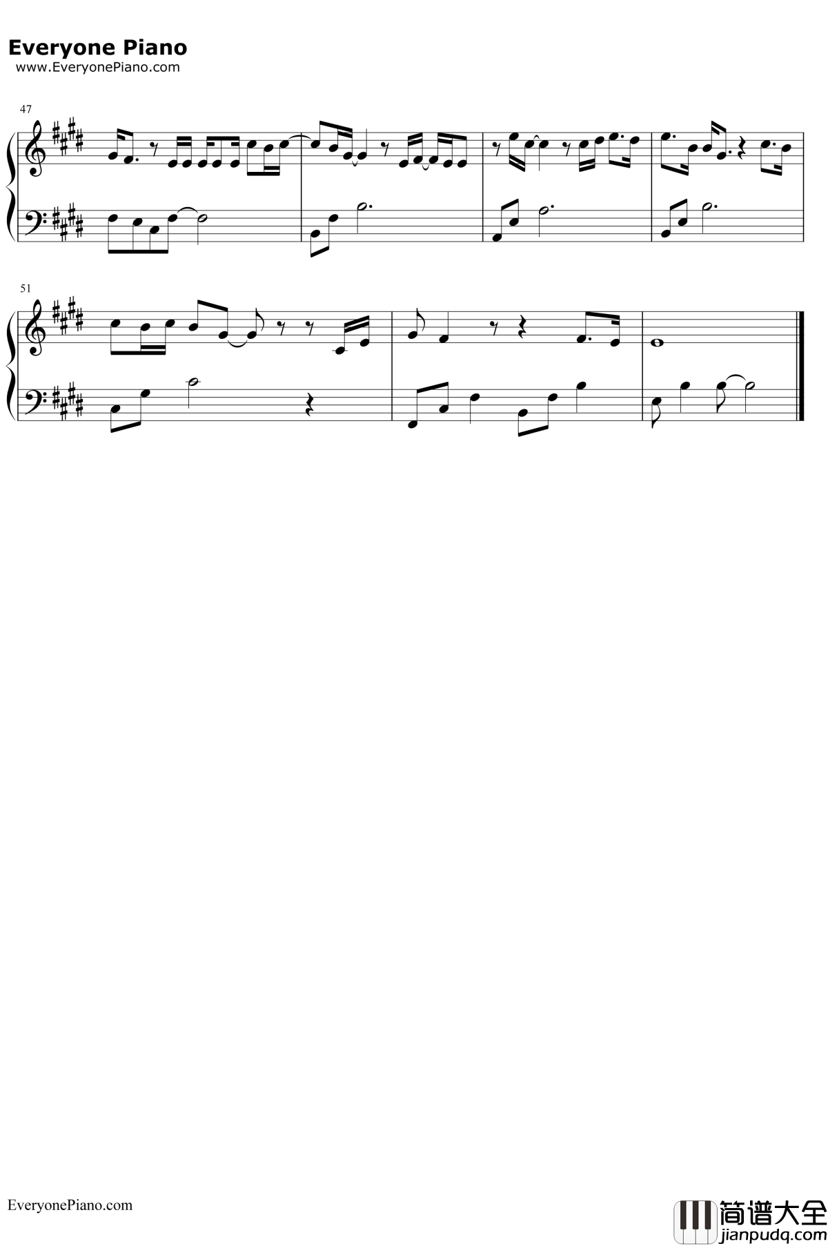 盛开钢琴谱_胡歌_猎场片尾曲