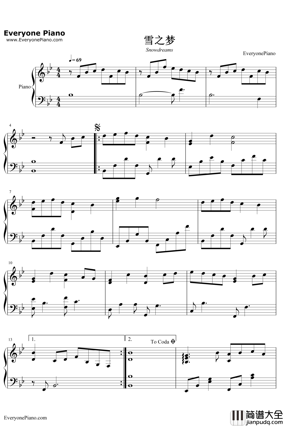 雪之梦钢琴谱__班得瑞