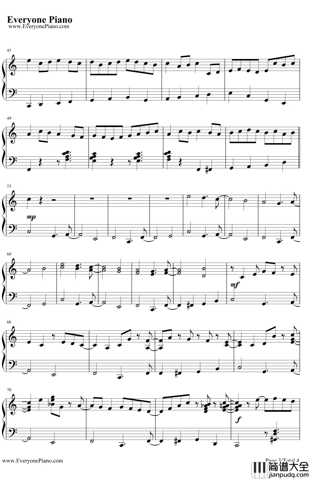 卡农钢琴谱_帕海贝尔_爵士版