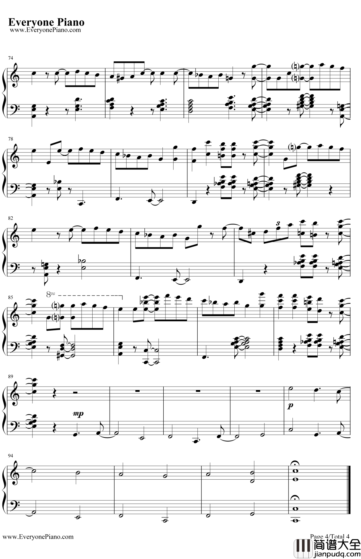 卡农钢琴谱_帕海贝尔_爵士版