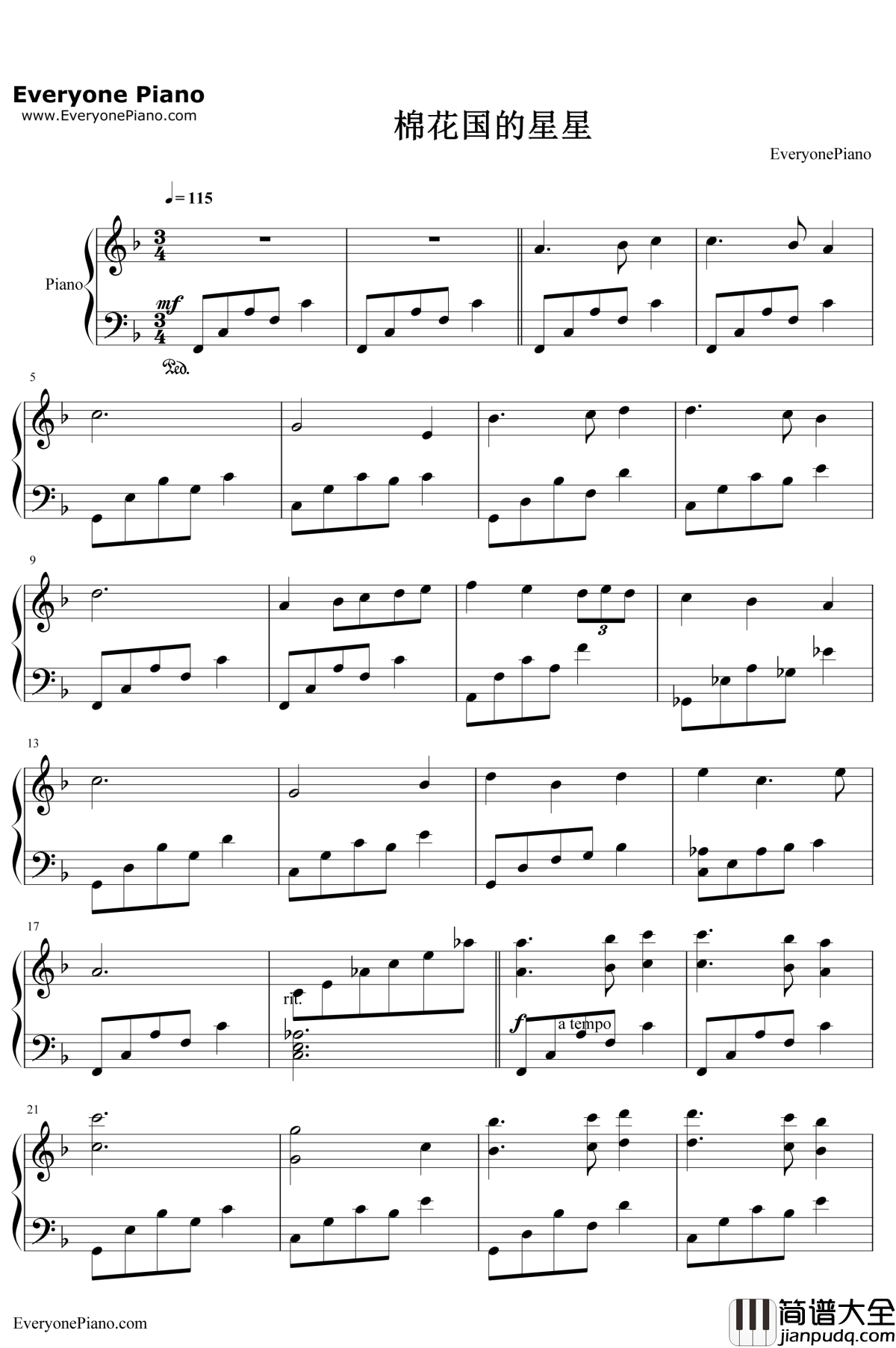 棉花国的星星钢琴谱_克莱德曼