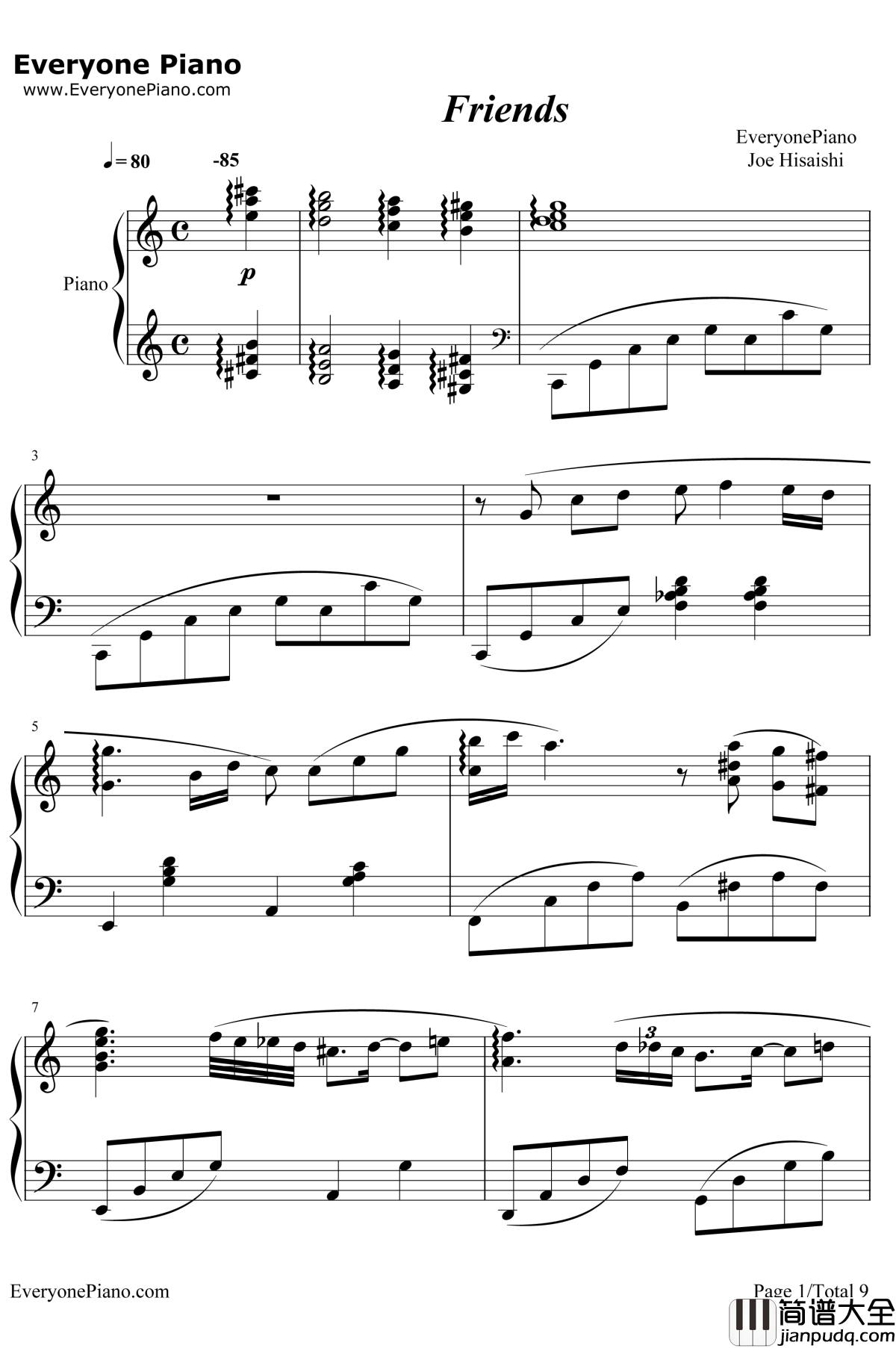 Friends钢琴谱__久石让
