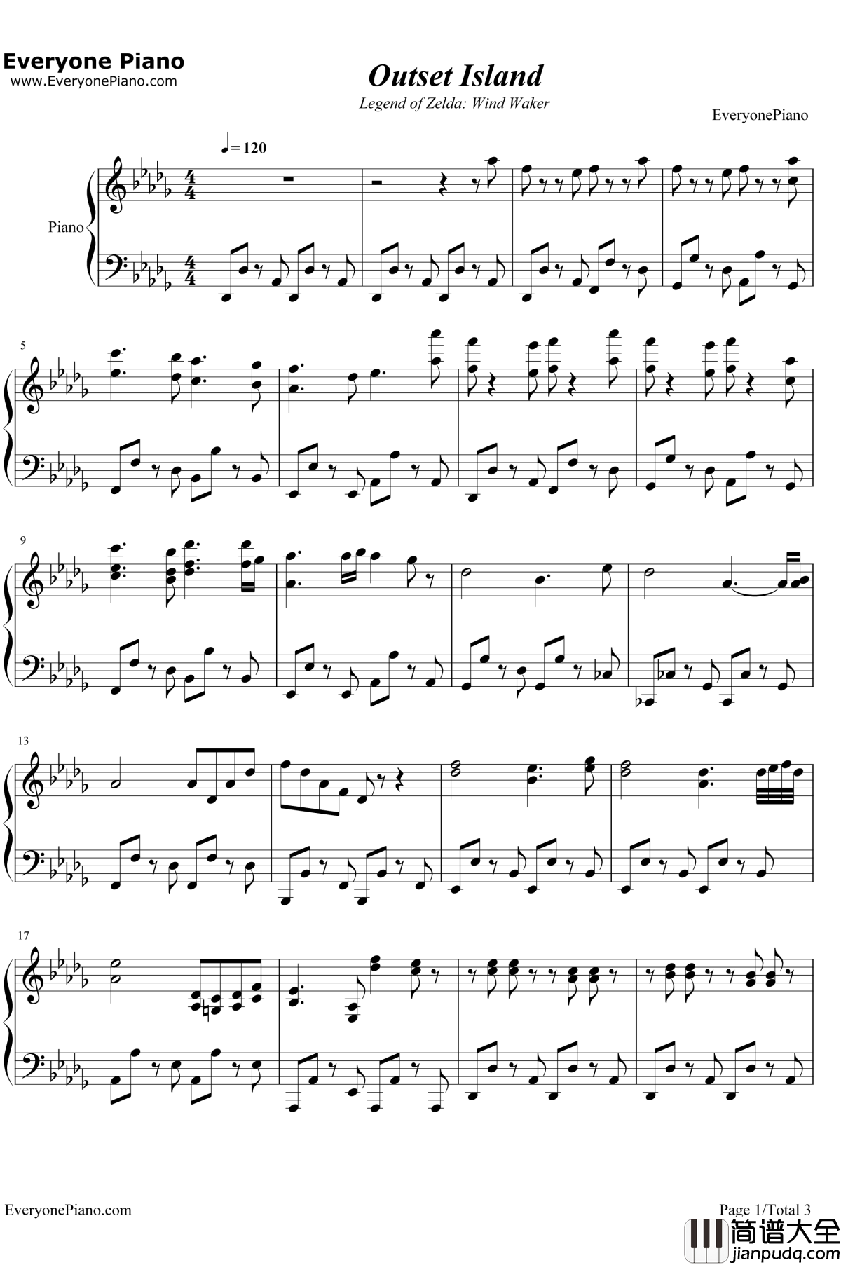 Outset_Island钢琴谱_永田権太_塞尔达传说风之杖