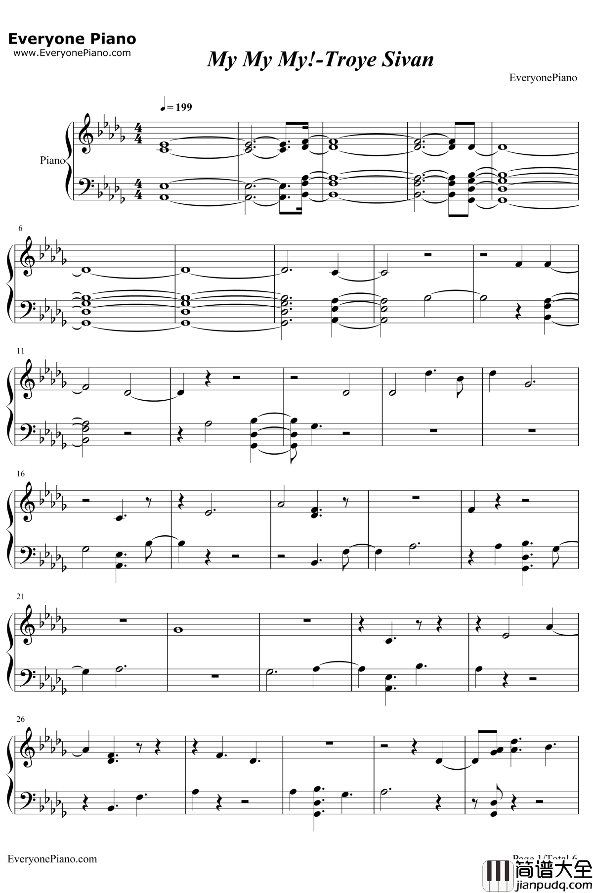 My_My_My钢琴谱_Troye_Sivan