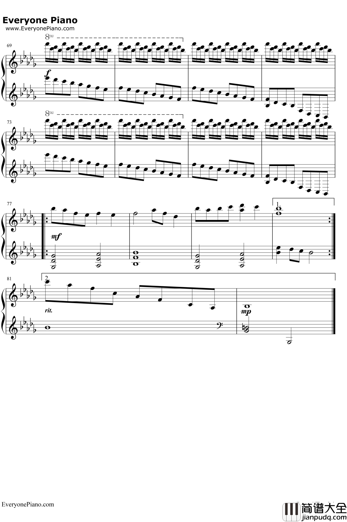 情书钢琴谱_Okawari