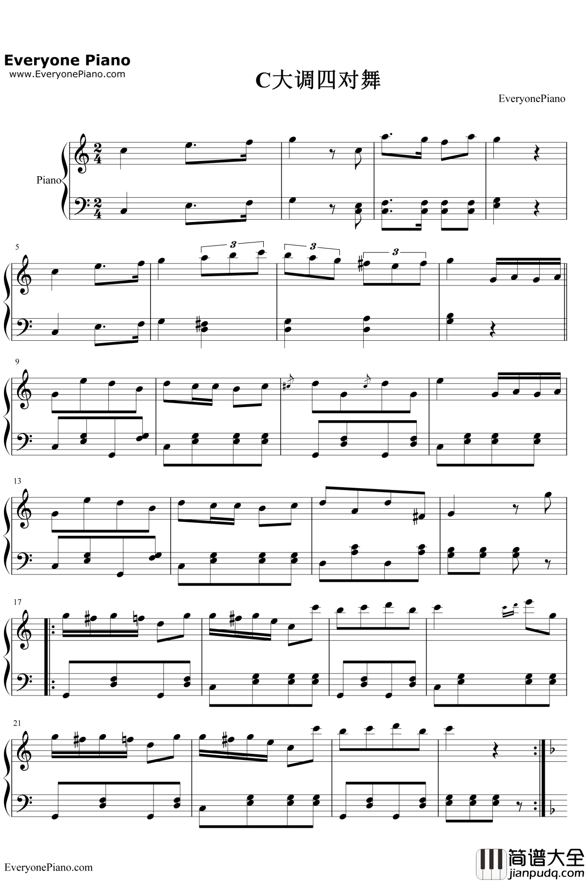 C大调四对舞钢琴谱_布鲁克纳