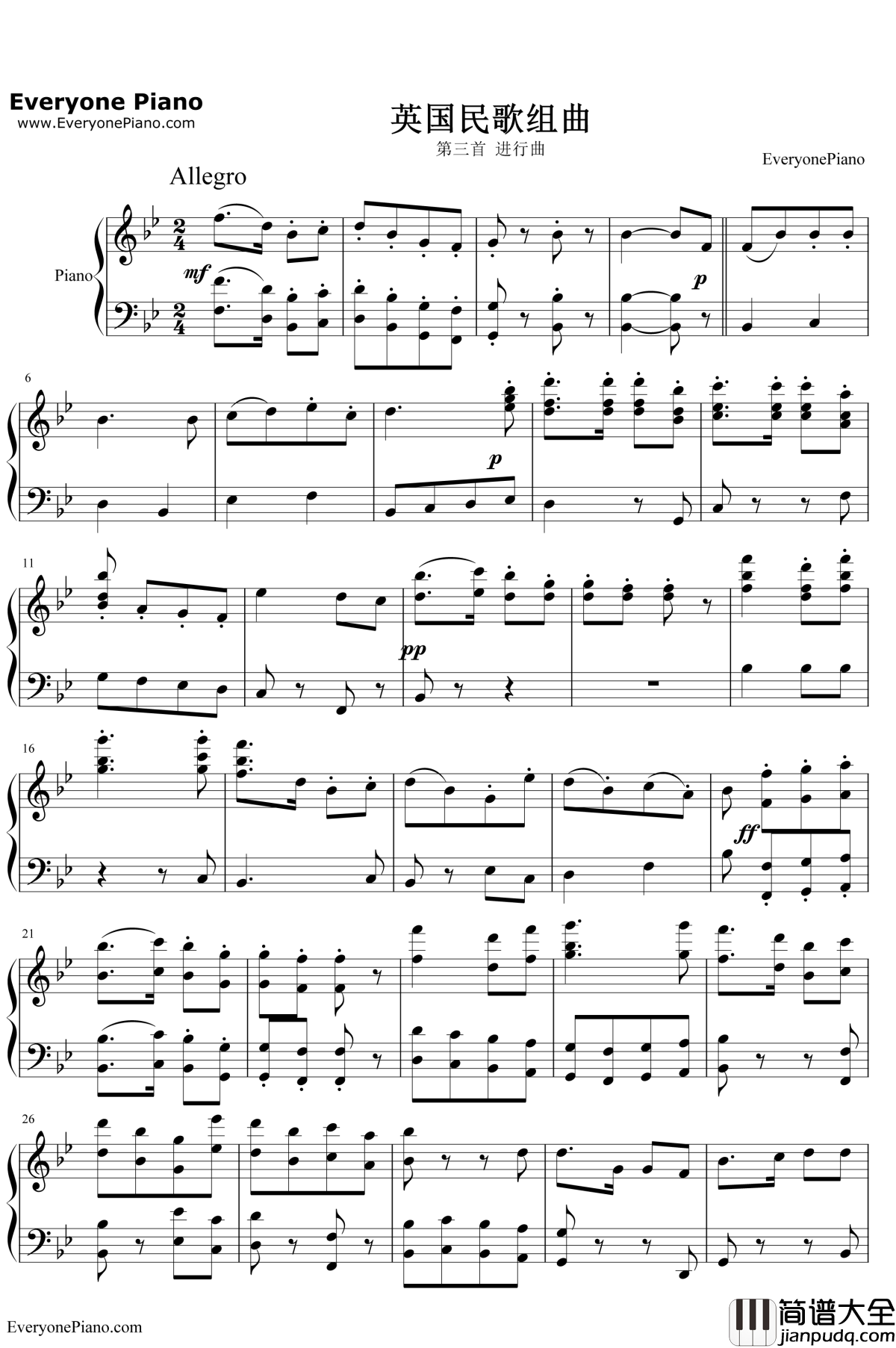 英国民歌组曲钢琴谱_沃恩·威廉斯