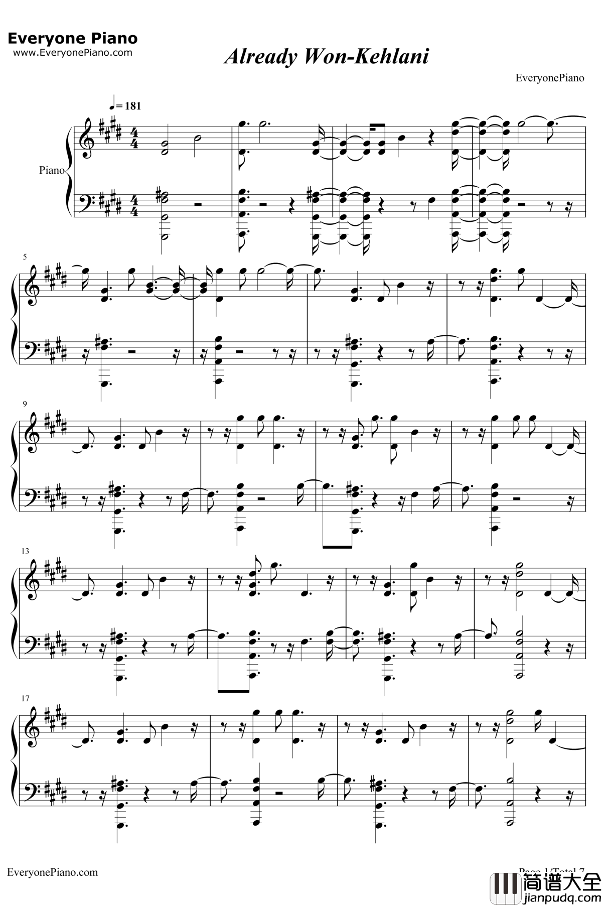 Already_Won钢琴谱_Kehlani