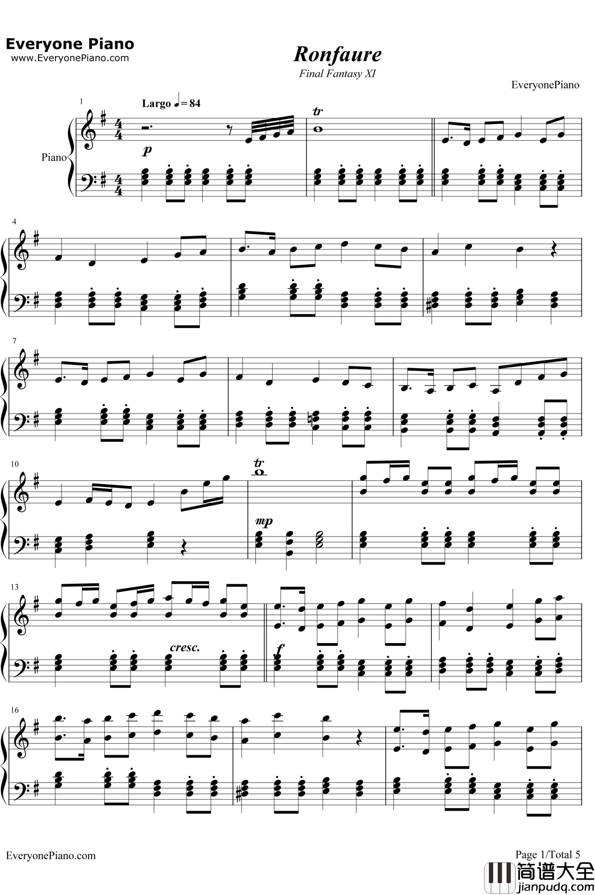 Ronfaure钢琴谱_植松伸夫