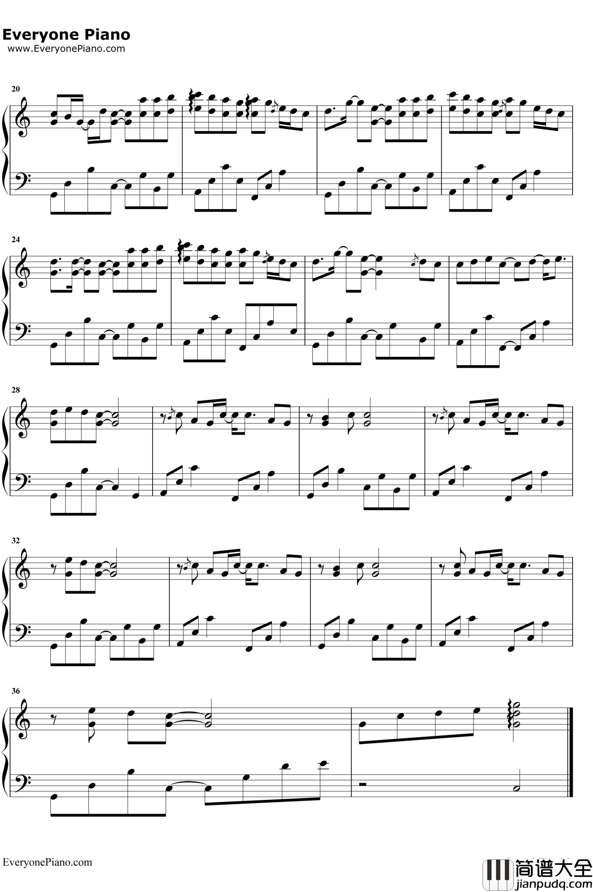 非酋钢琴谱_薛明媛/朱贺