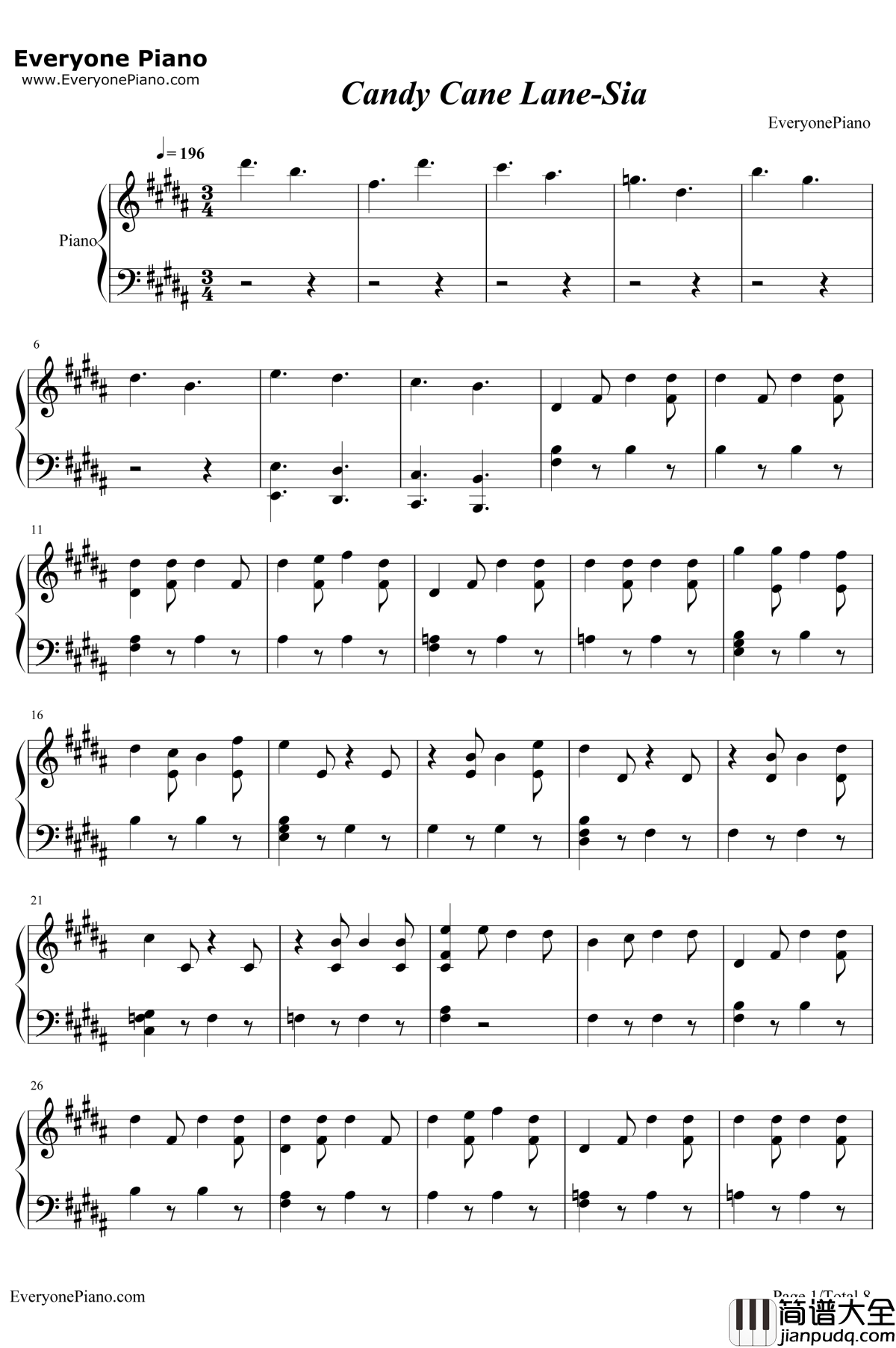 Candy_Cane_Lane钢琴谱_Sia