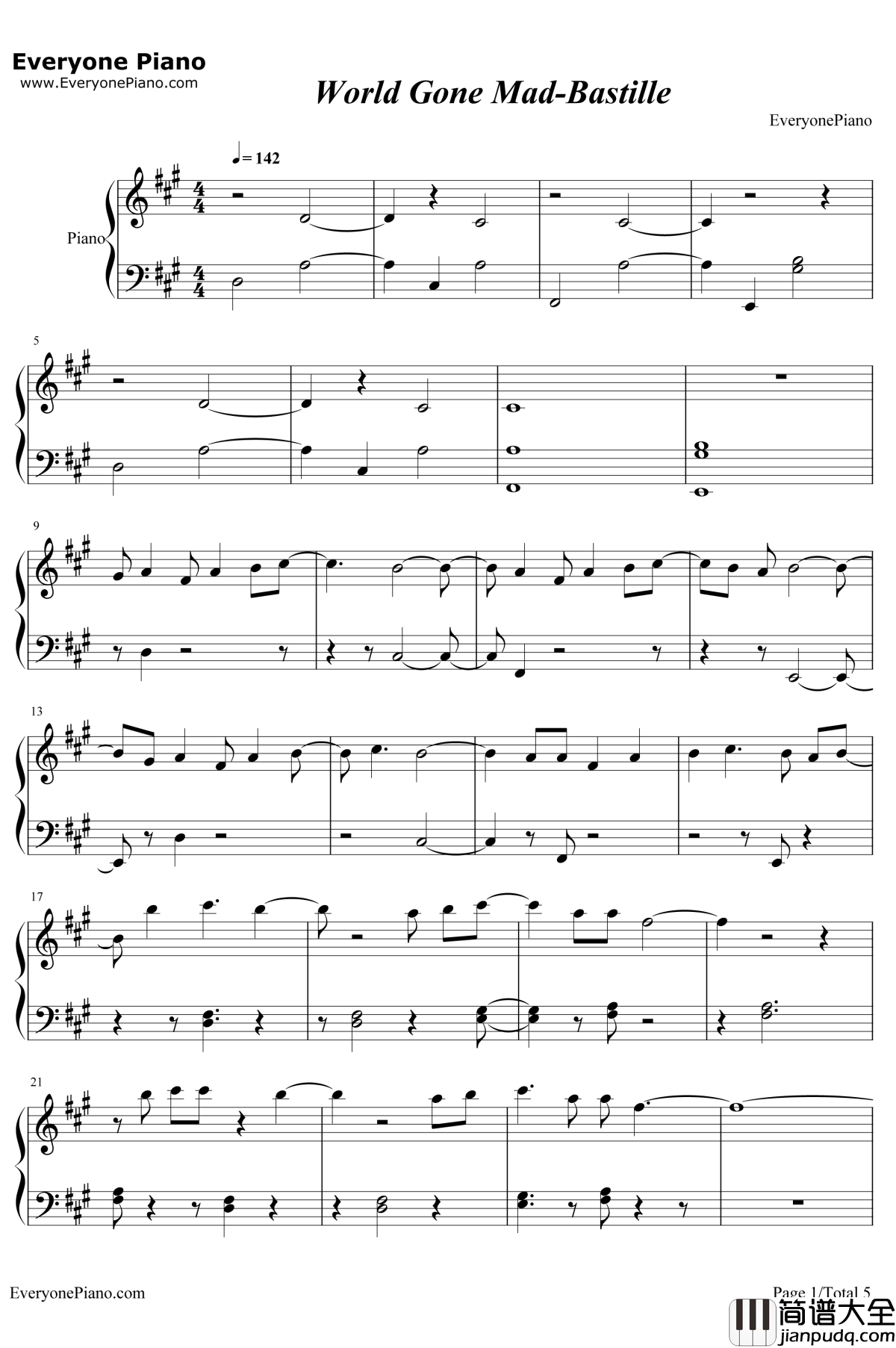 World_Gone_Mad钢琴谱_Bastille