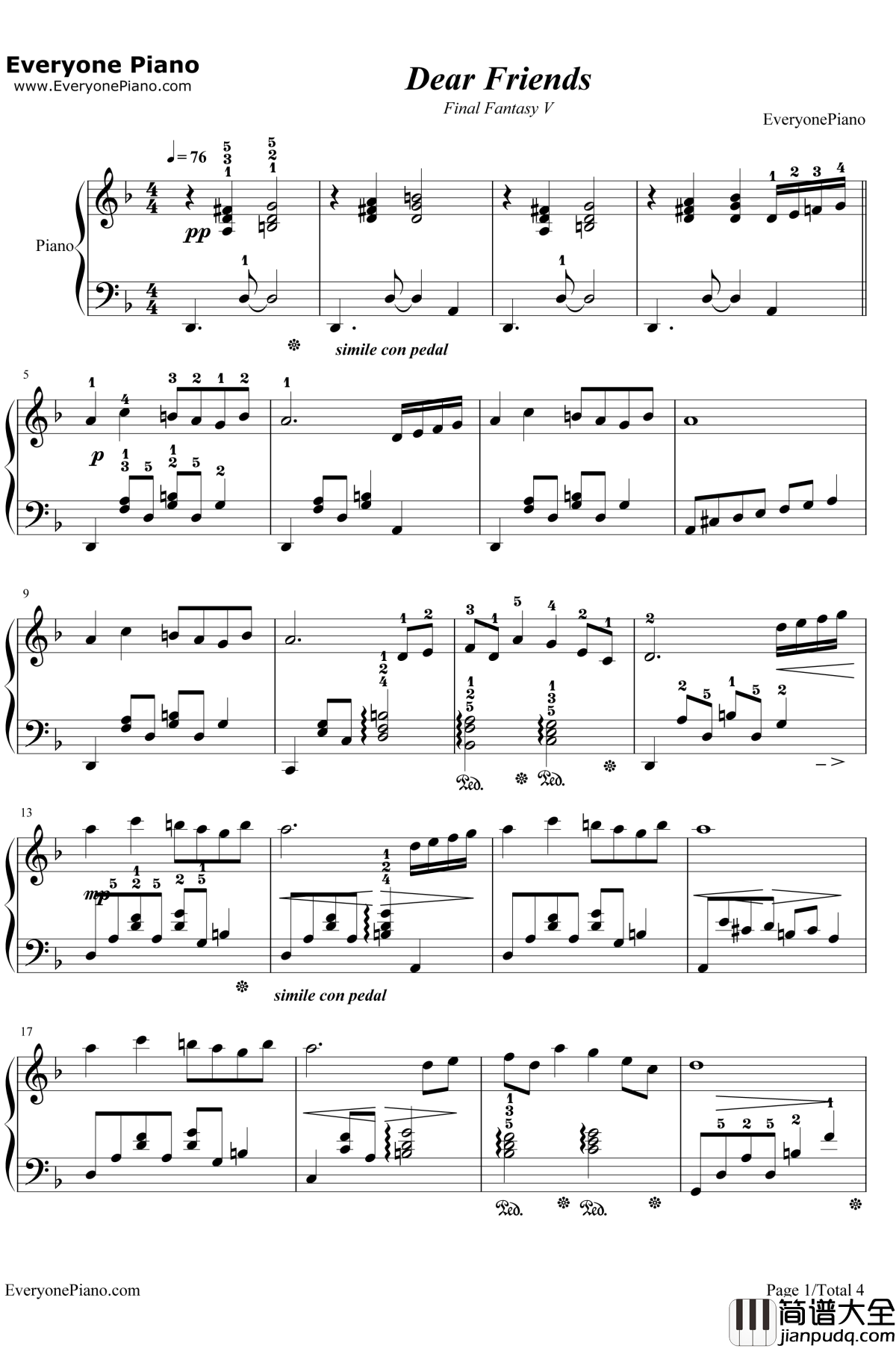 Dear_Friends钢琴谱_植松伸夫