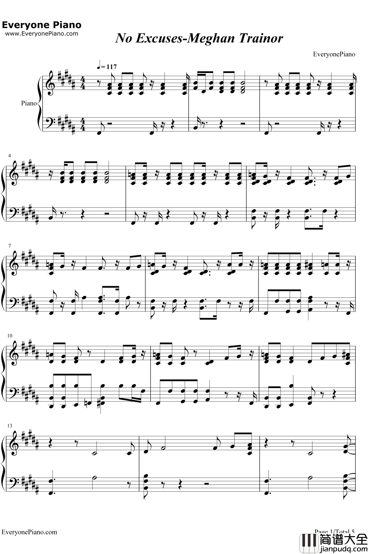 No_Excuses钢琴谱_Meghan_Trainor