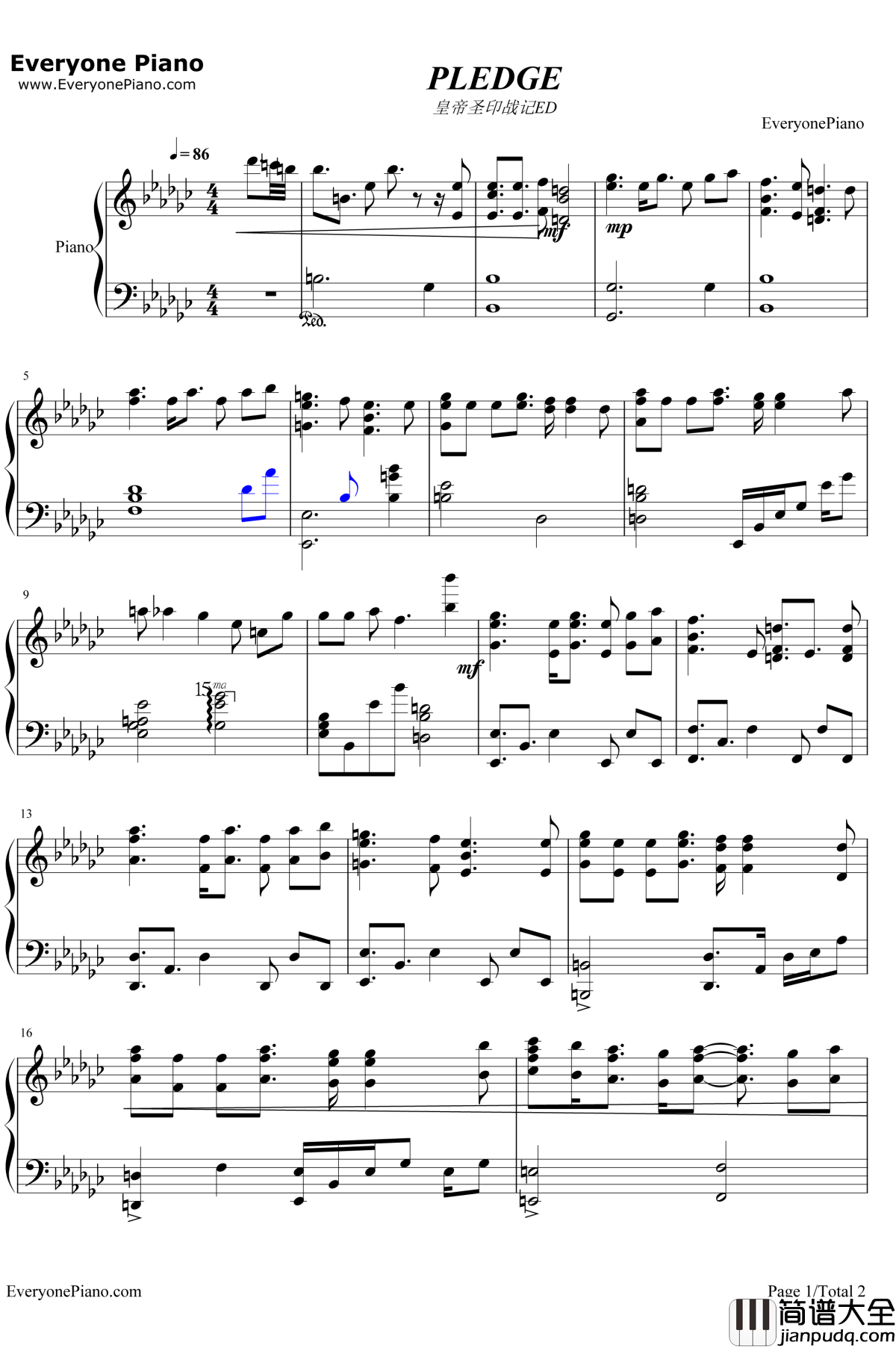 PLEDGE钢琴谱_ASCA