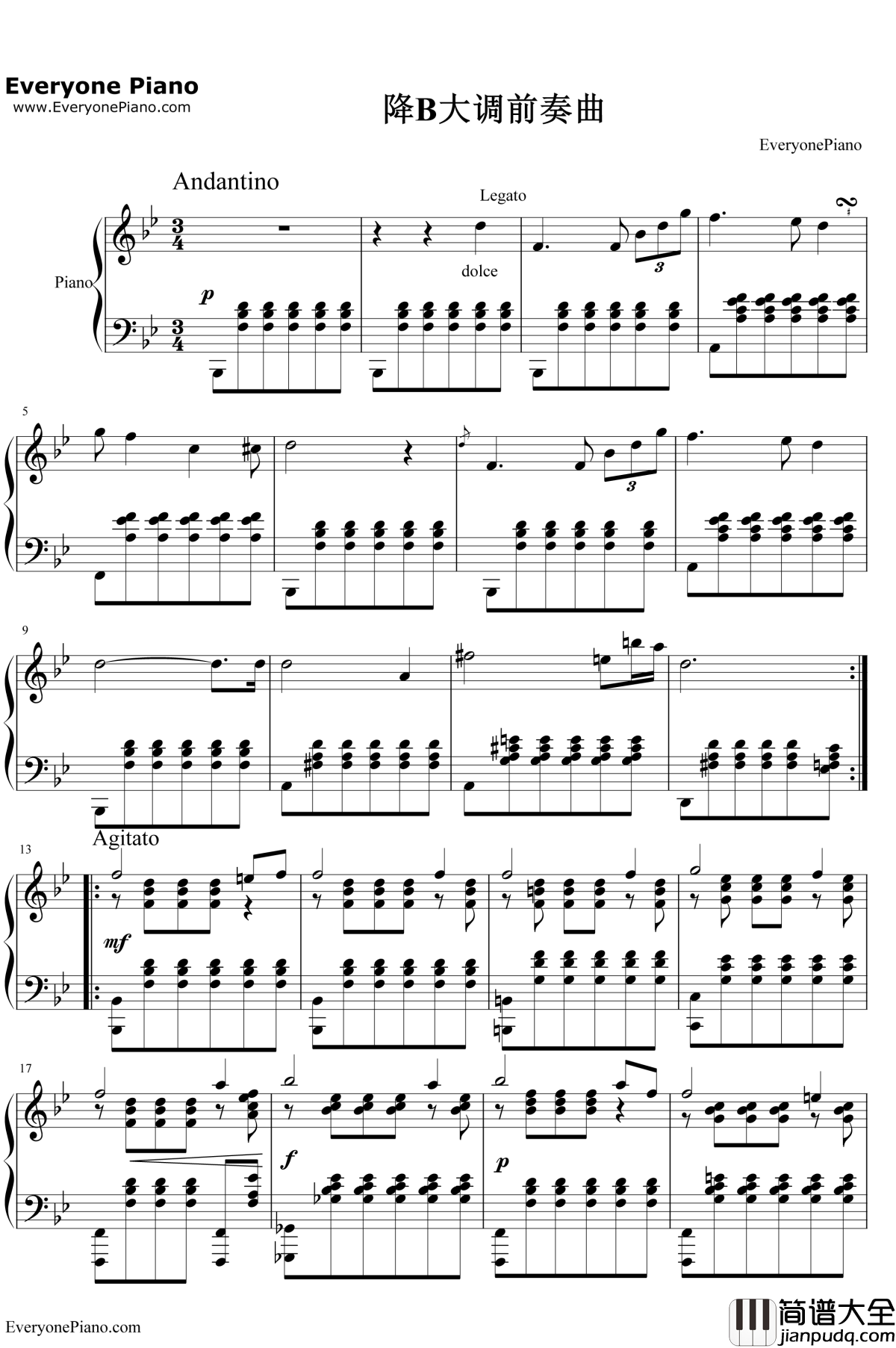 降B大调前奏曲钢琴谱