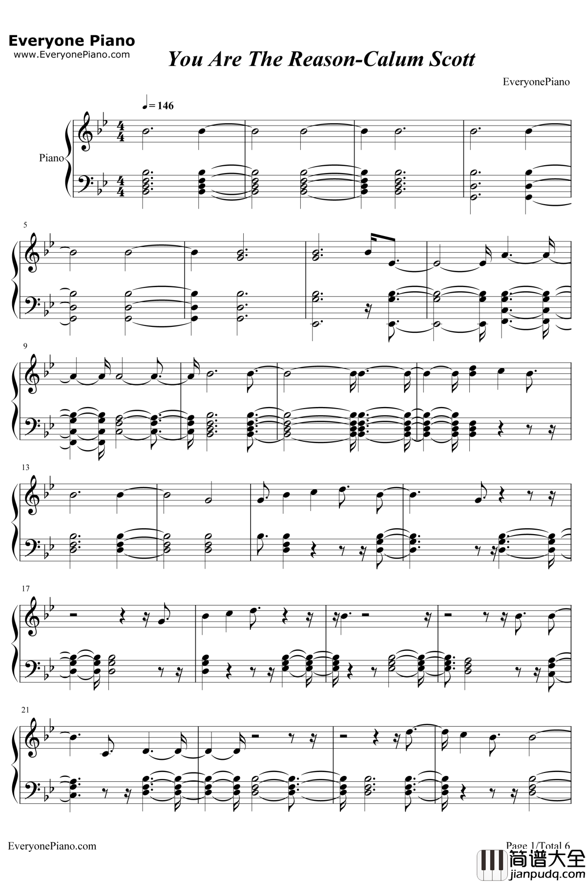 You_Are_The_Reason钢琴谱_Calum_Scott