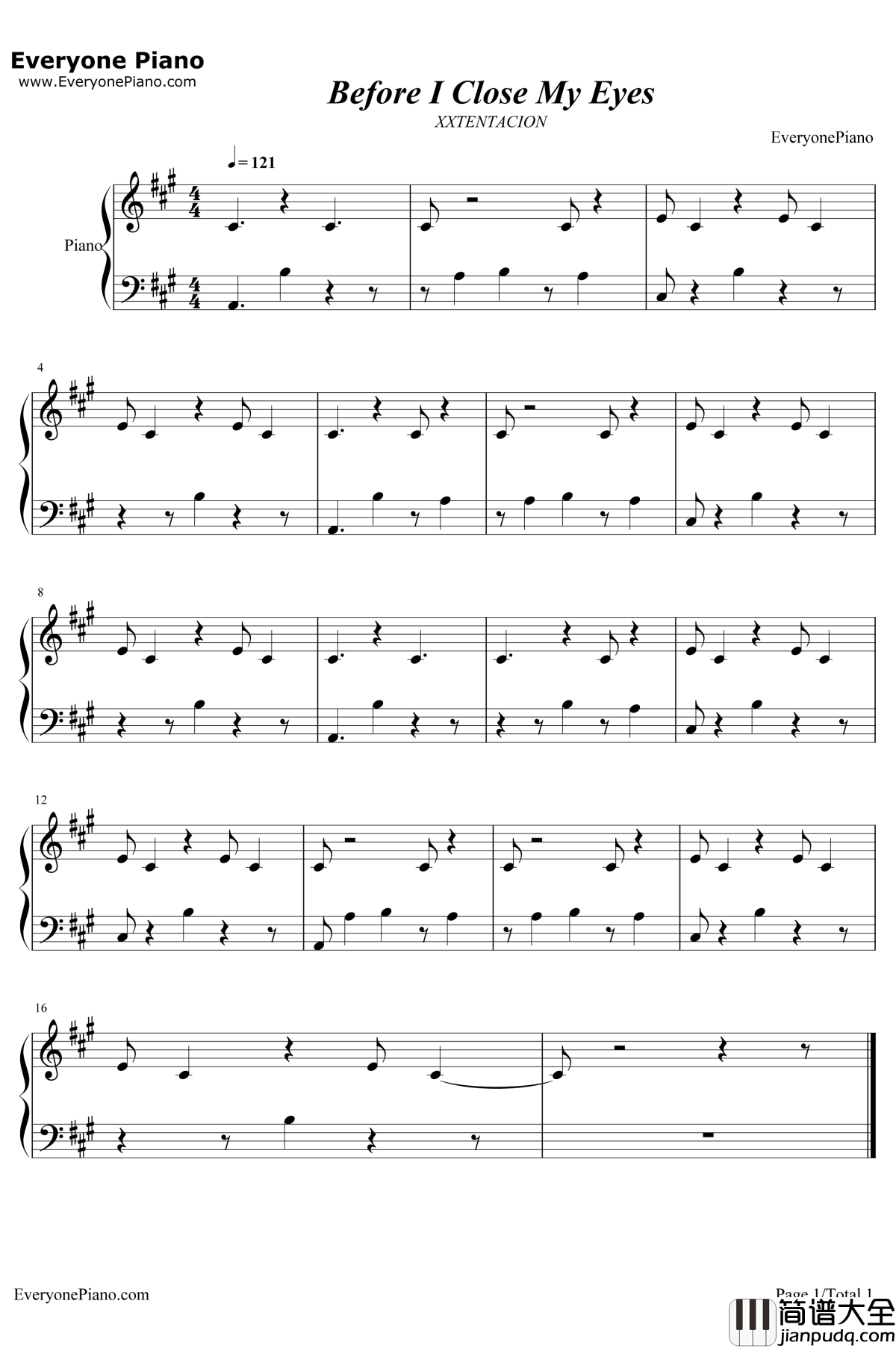 Before_I_Close_My_Eyes钢琴谱_XXXTentacion