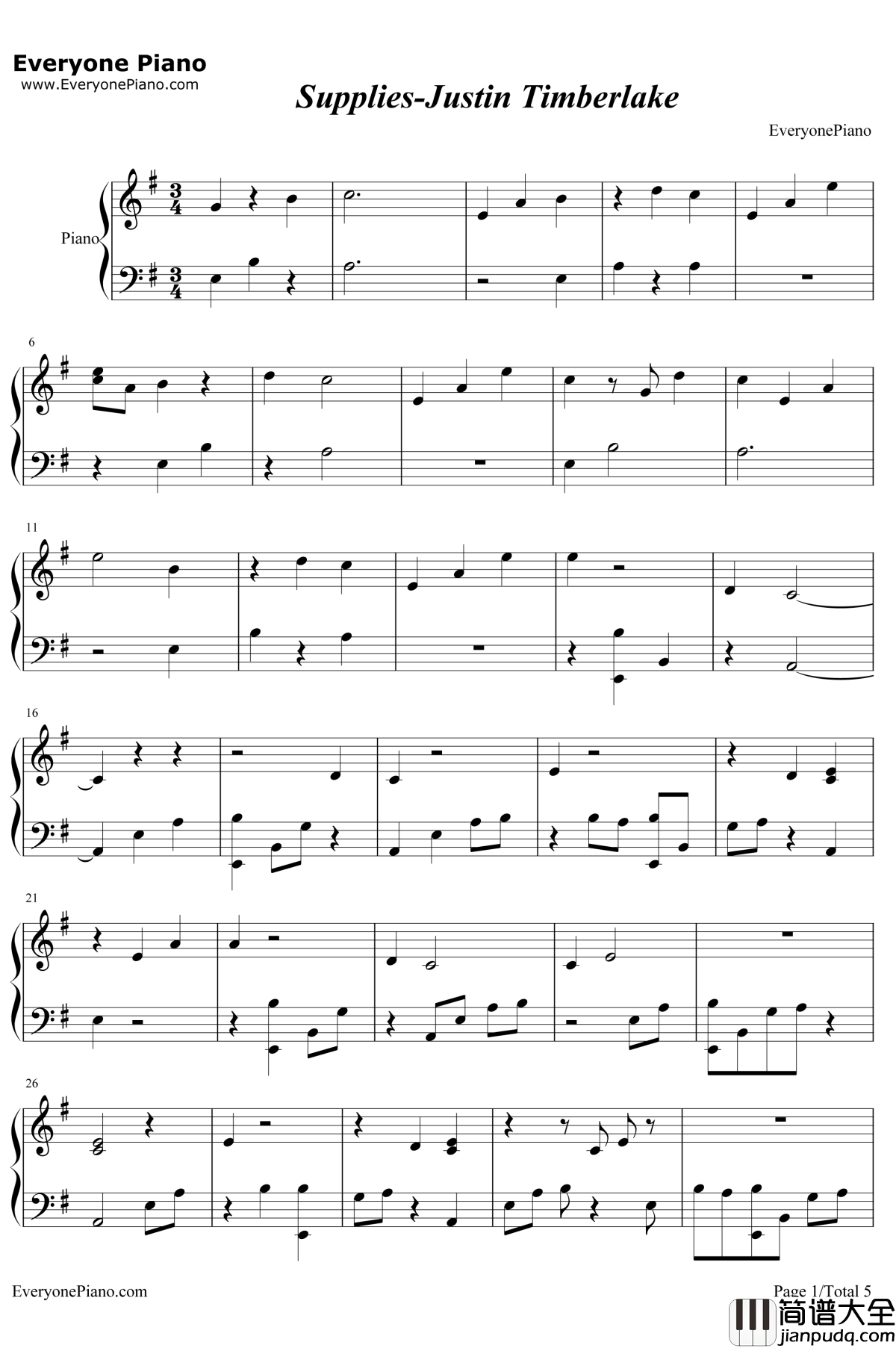 Supplies钢琴谱_Justin_Timberlake