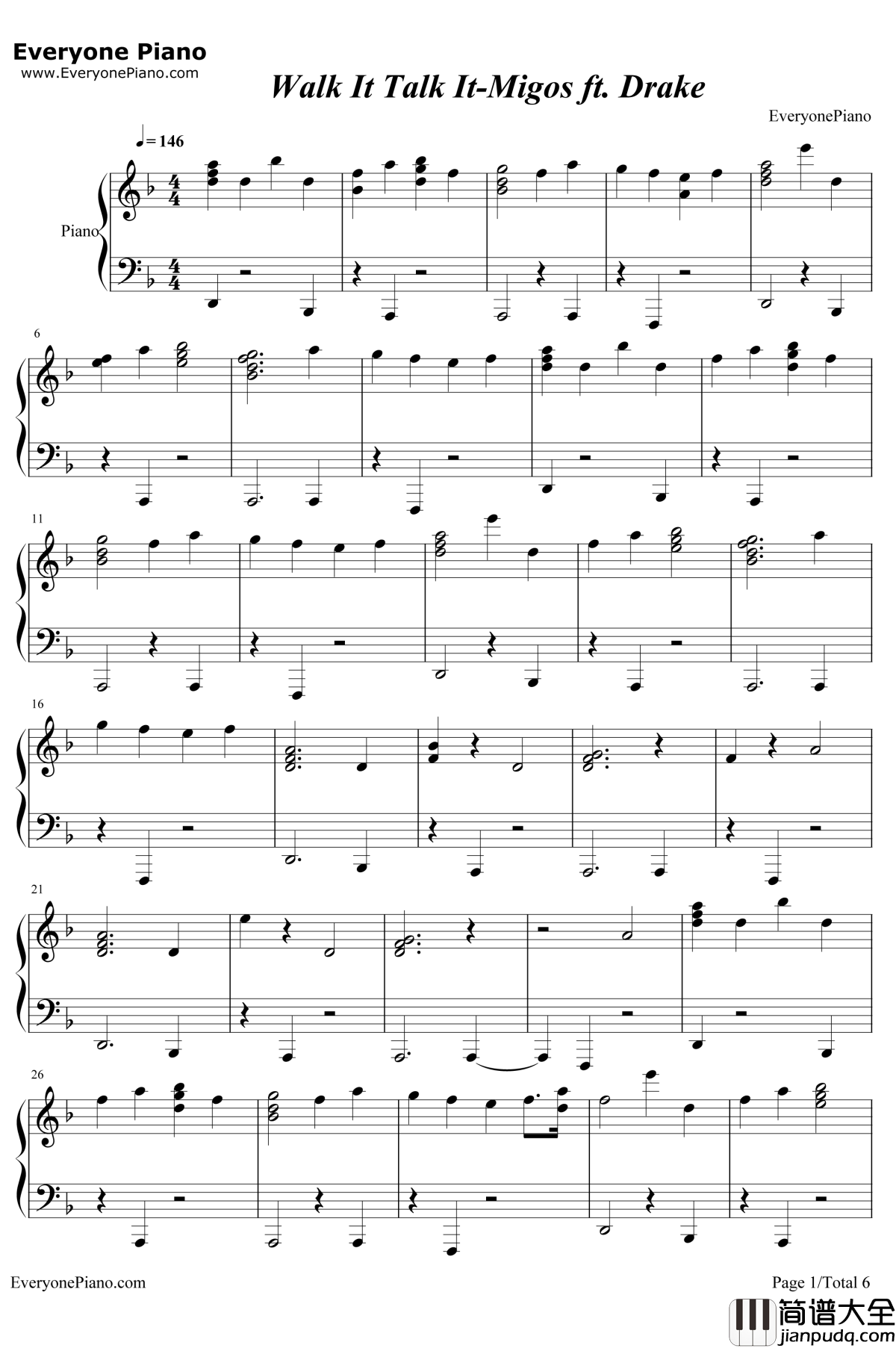 Walk_It_Talk_It钢琴谱_Migos_/_Drake