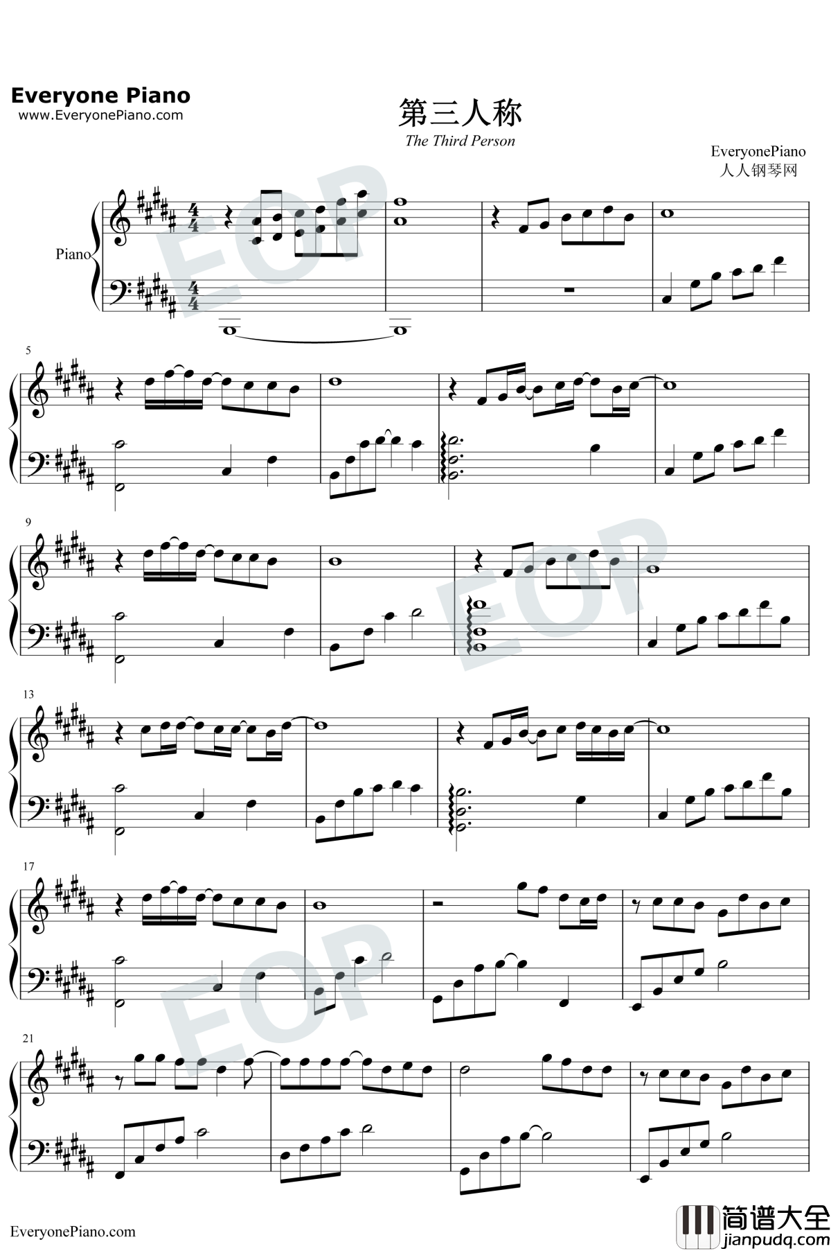 第三人称钢琴谱_买辣椒也用券/戚薇