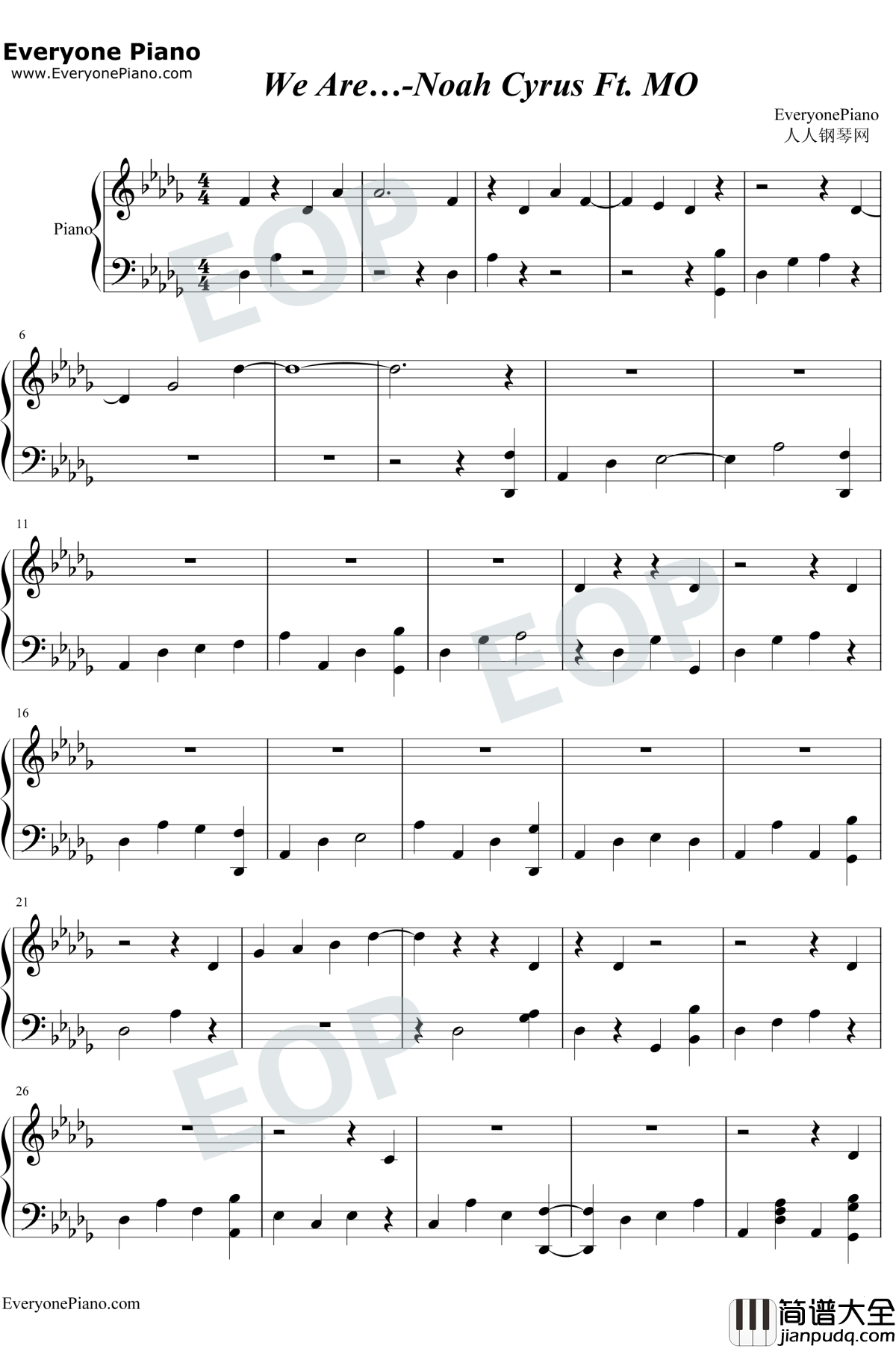 We_Are钢琴谱_Noah_Cyrus_/_MO