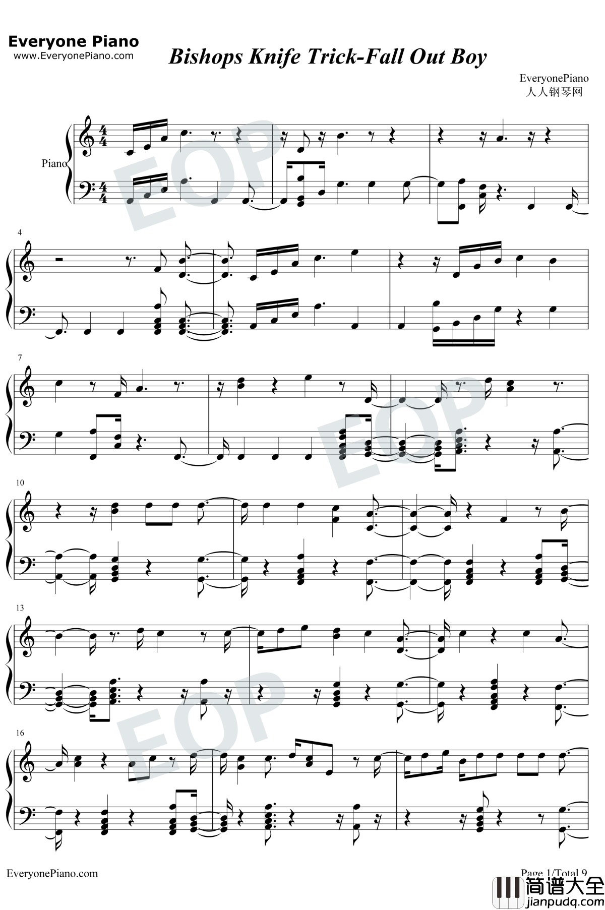 Bishops_Knife_Trick钢琴谱_Fall_Out_Boy