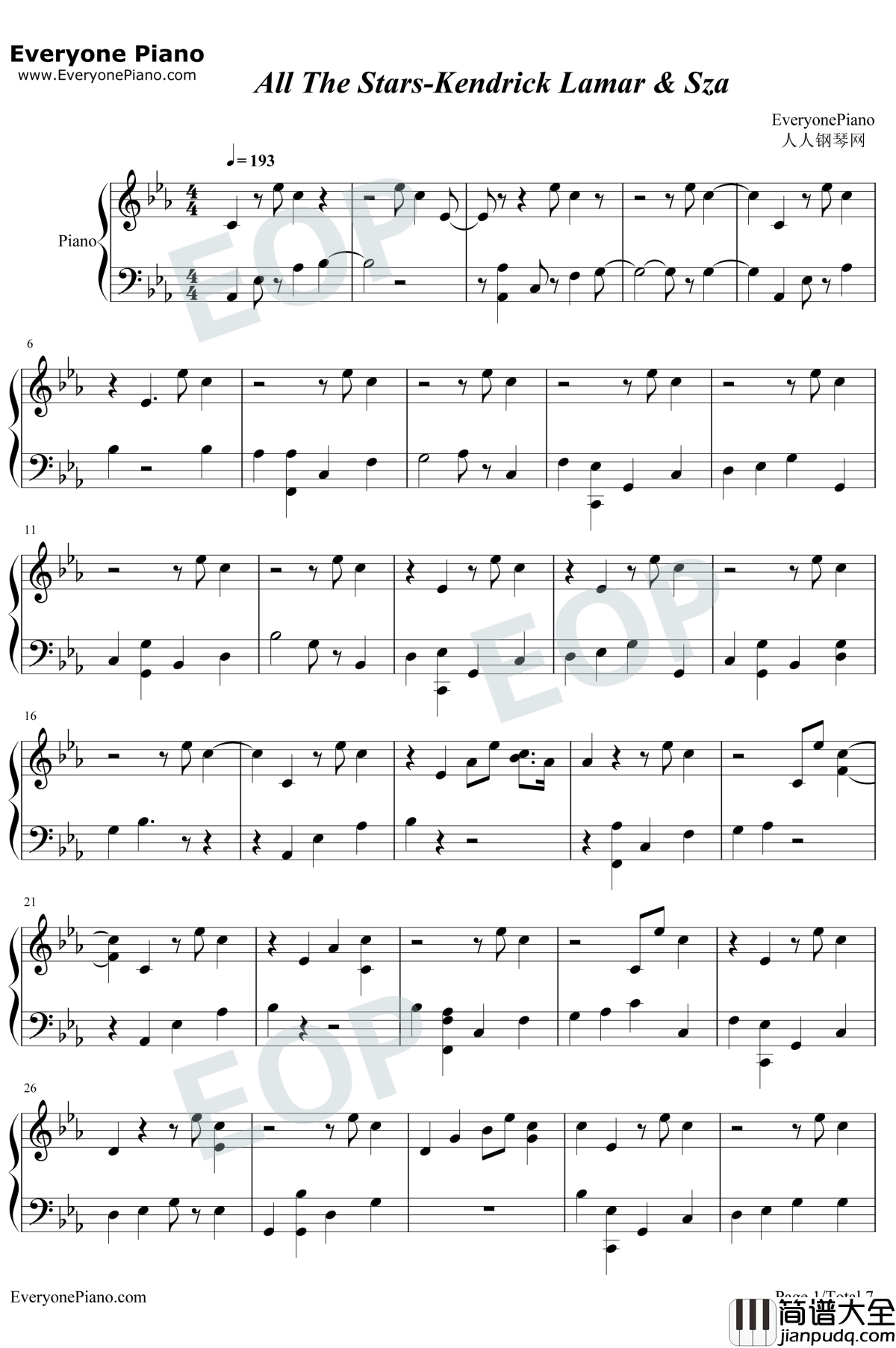 All_The_Stars钢琴谱_Kendrick_Lamar_/_SZA