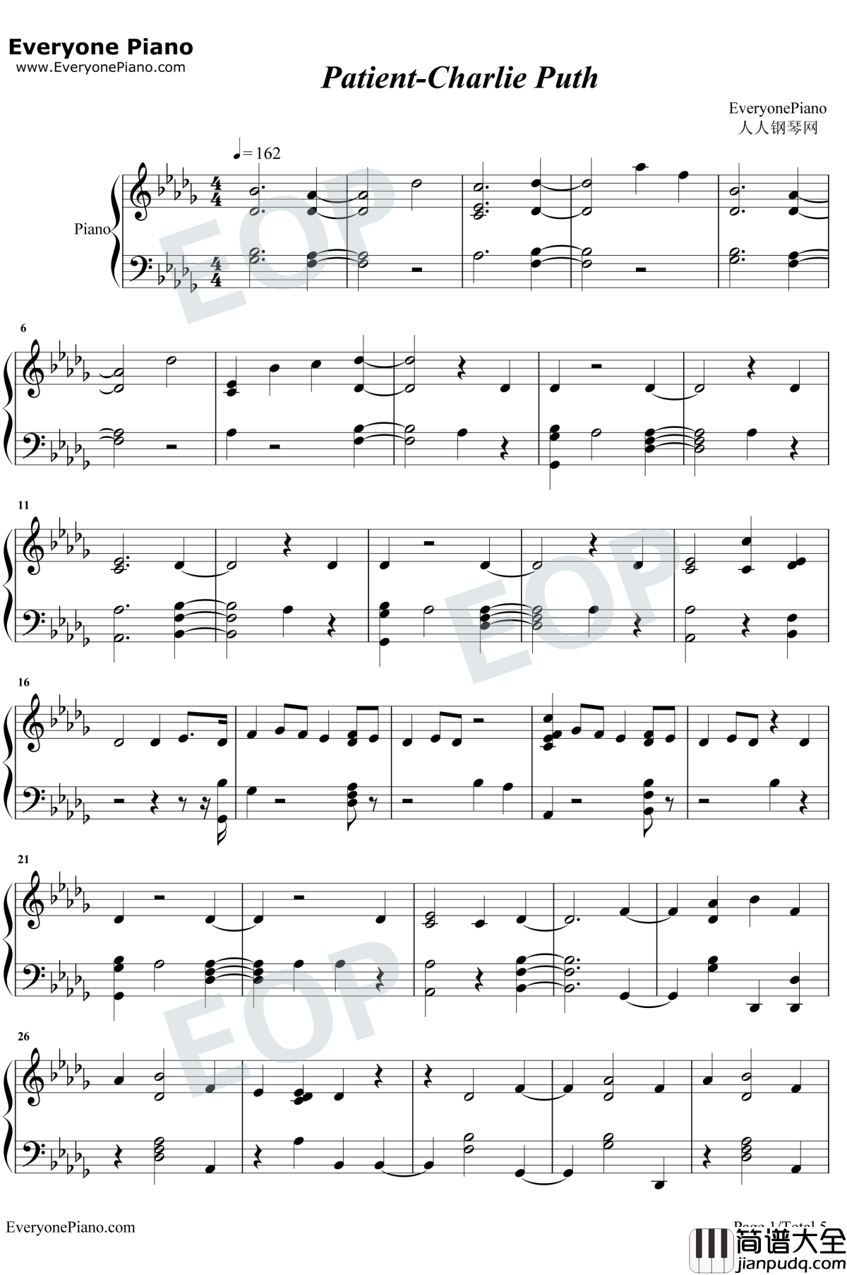 Patient钢琴谱_Charlie_Puth