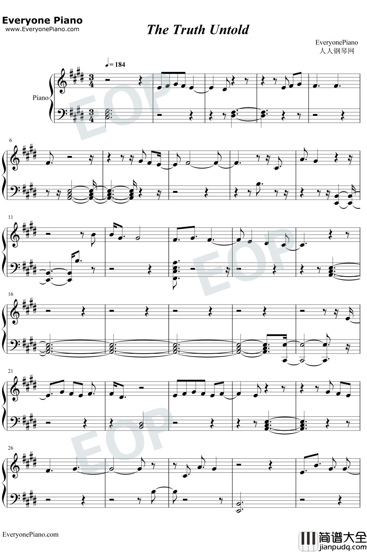 The_Truth_Untold钢琴谱_防弹少年团