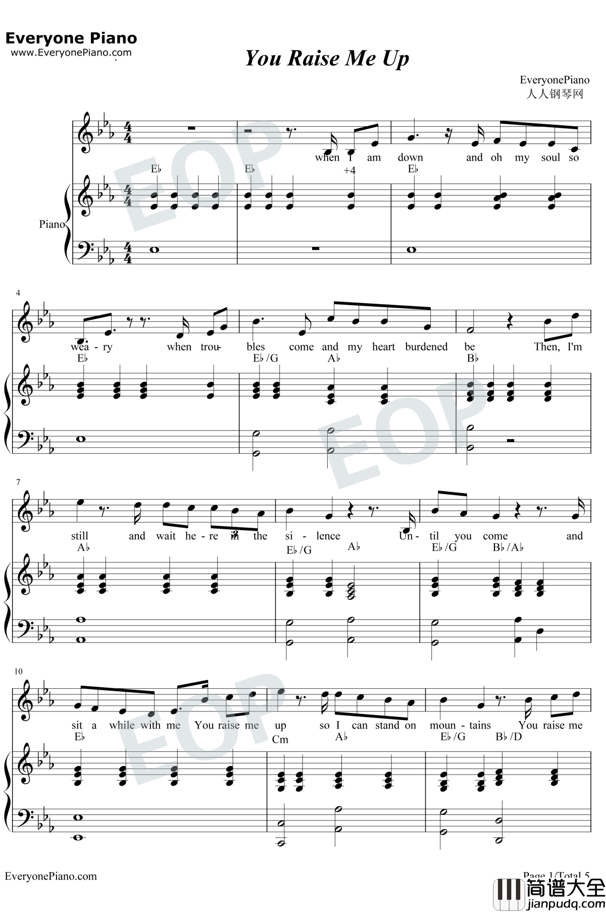 You_Raise_Me_Up钢琴谱_Westlife