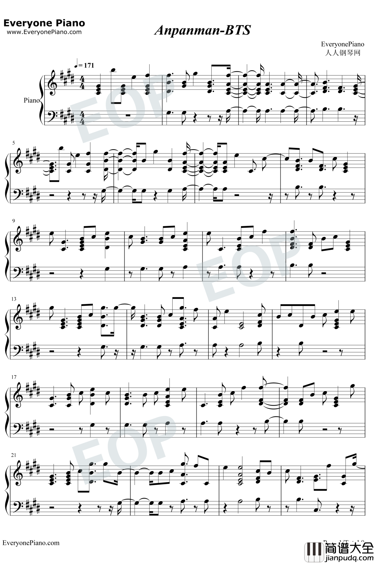 Anpanman钢琴谱_防弹少年团
