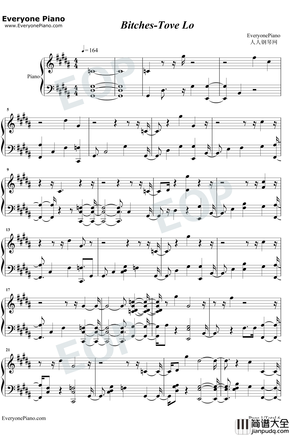 Bitches钢琴谱_Tove_Lo
