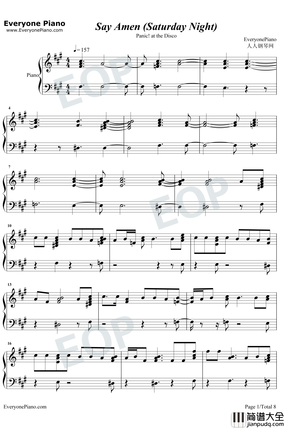 Say_Amen_Saturday_Night钢琴谱_Panic!_at_the_Disco