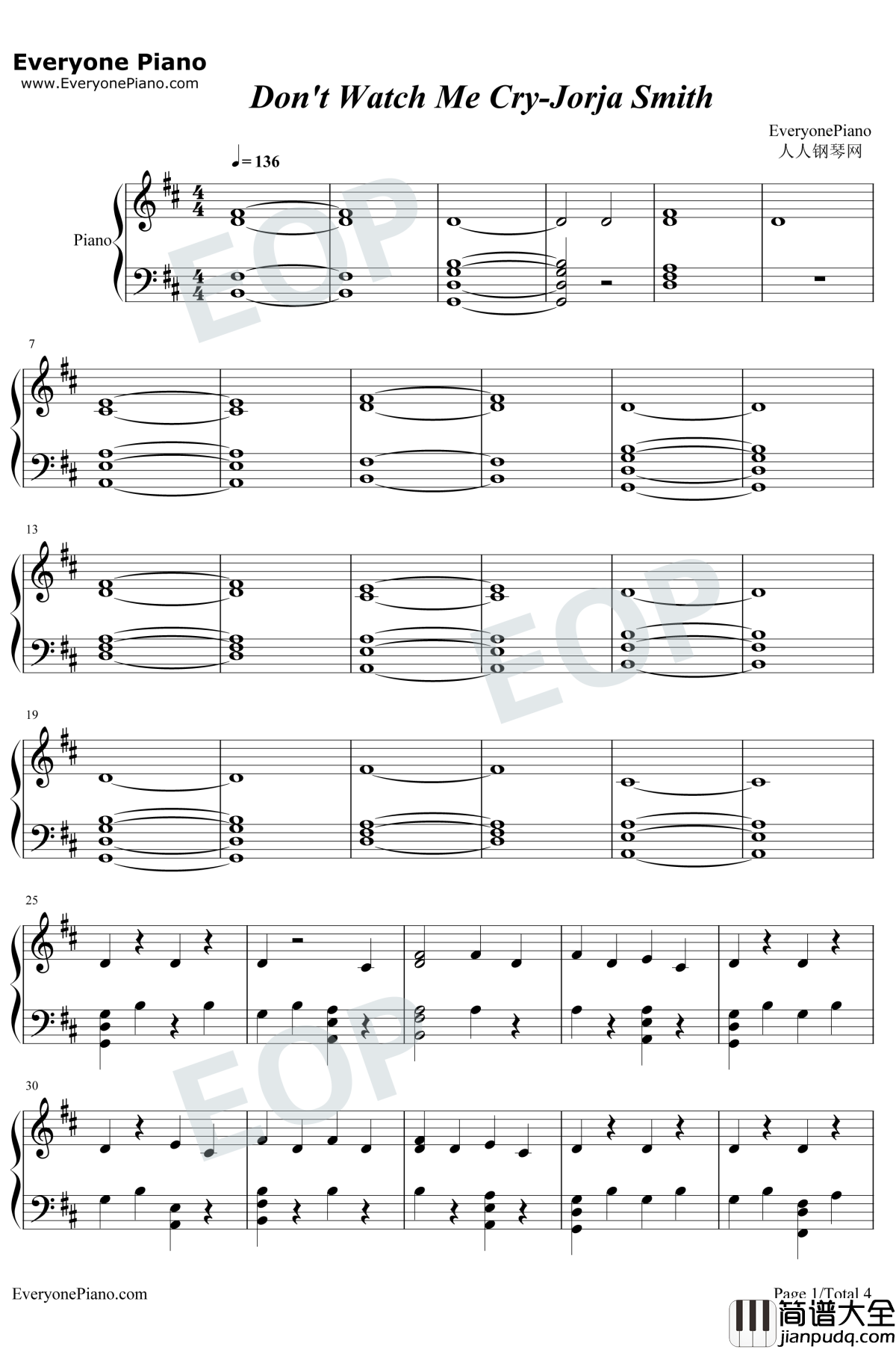 Don't_Watch_Me_Cry钢琴谱_Jorja_Smith