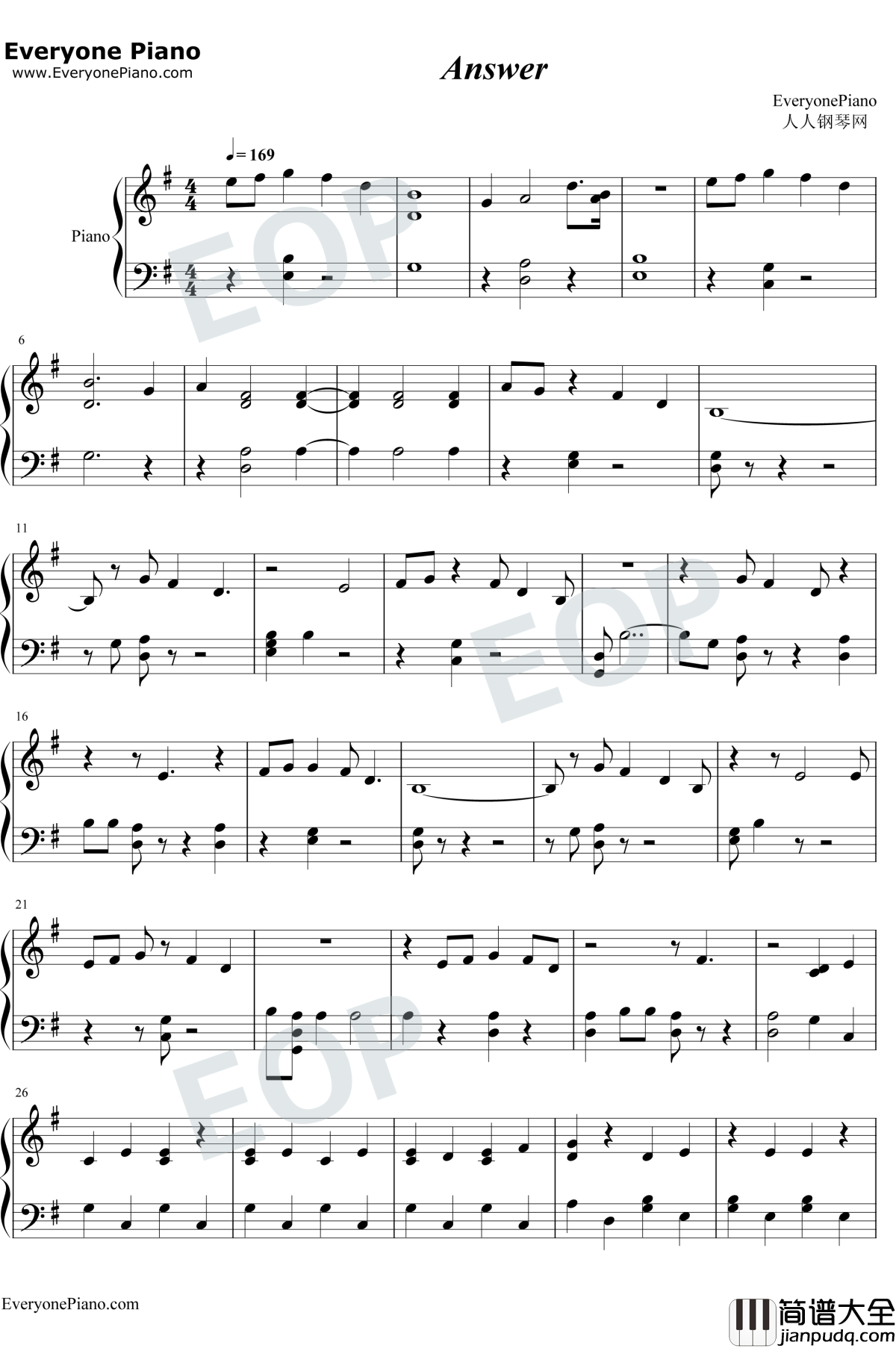 Answer钢琴谱_Rihanna