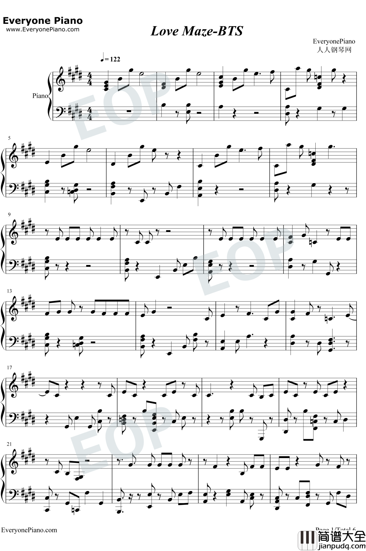 Love_Maze钢琴谱_防弹少年团