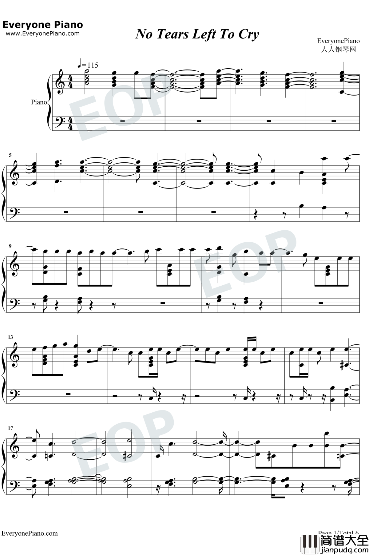 No_Tears_Left_To_Cry钢琴谱_Ariana_Grande