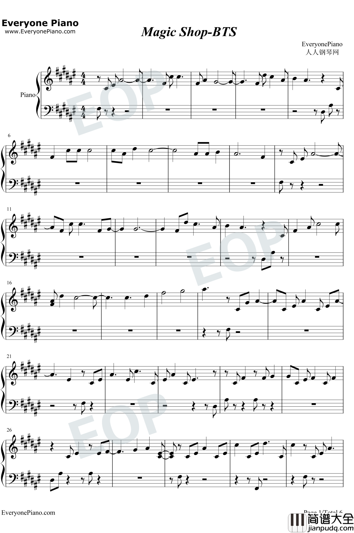 Magic_Shop钢琴谱_防弹少年团