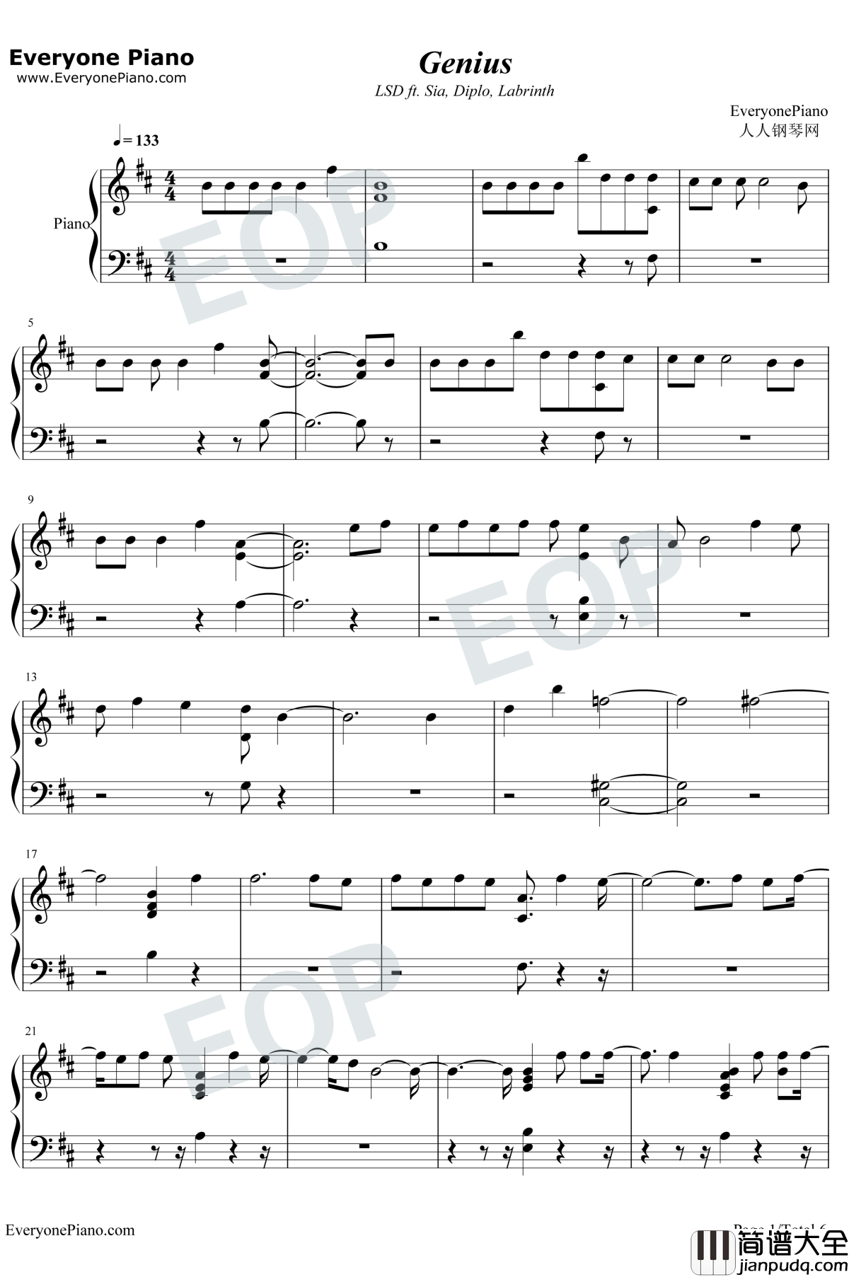 Genius钢琴谱_LSD