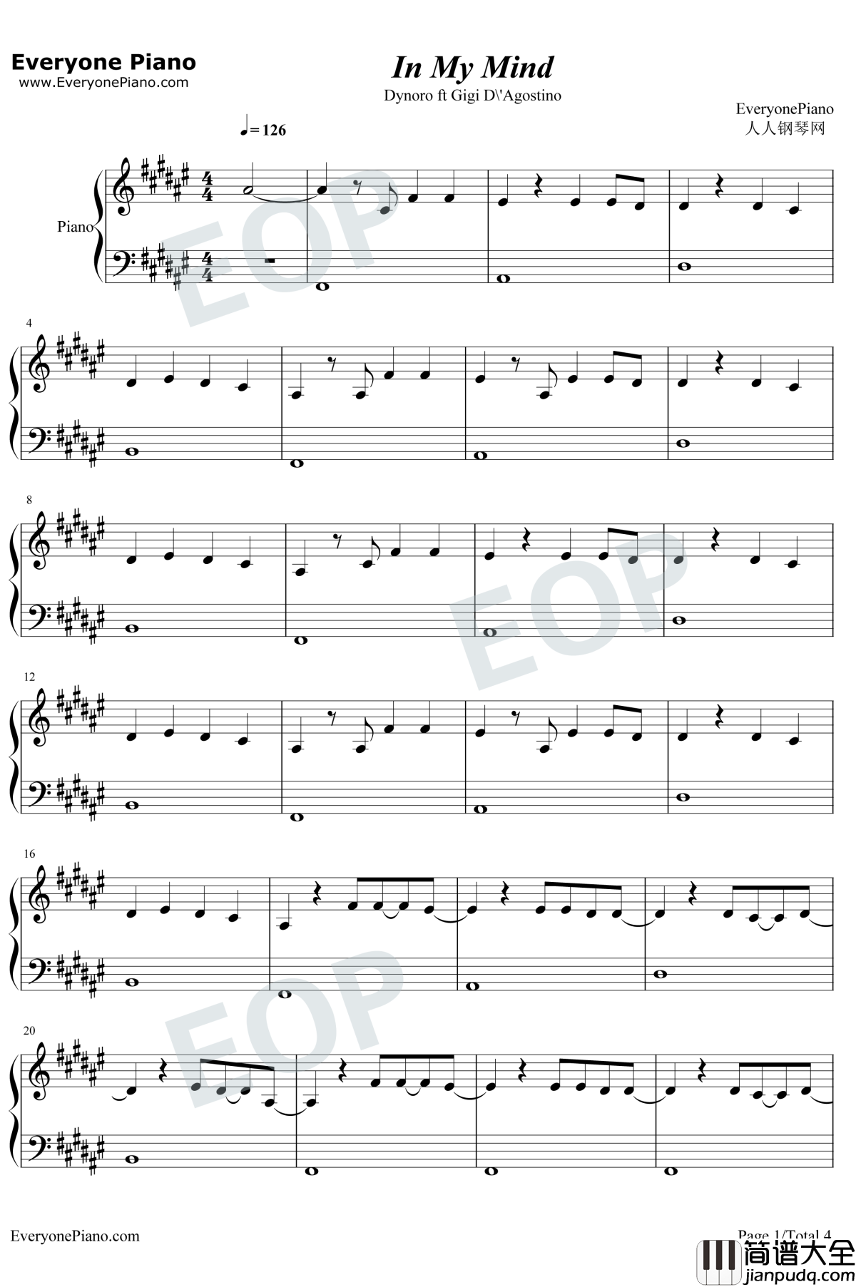 In_My_Mind钢琴谱_Dynoro_/_GigiD'Agostino