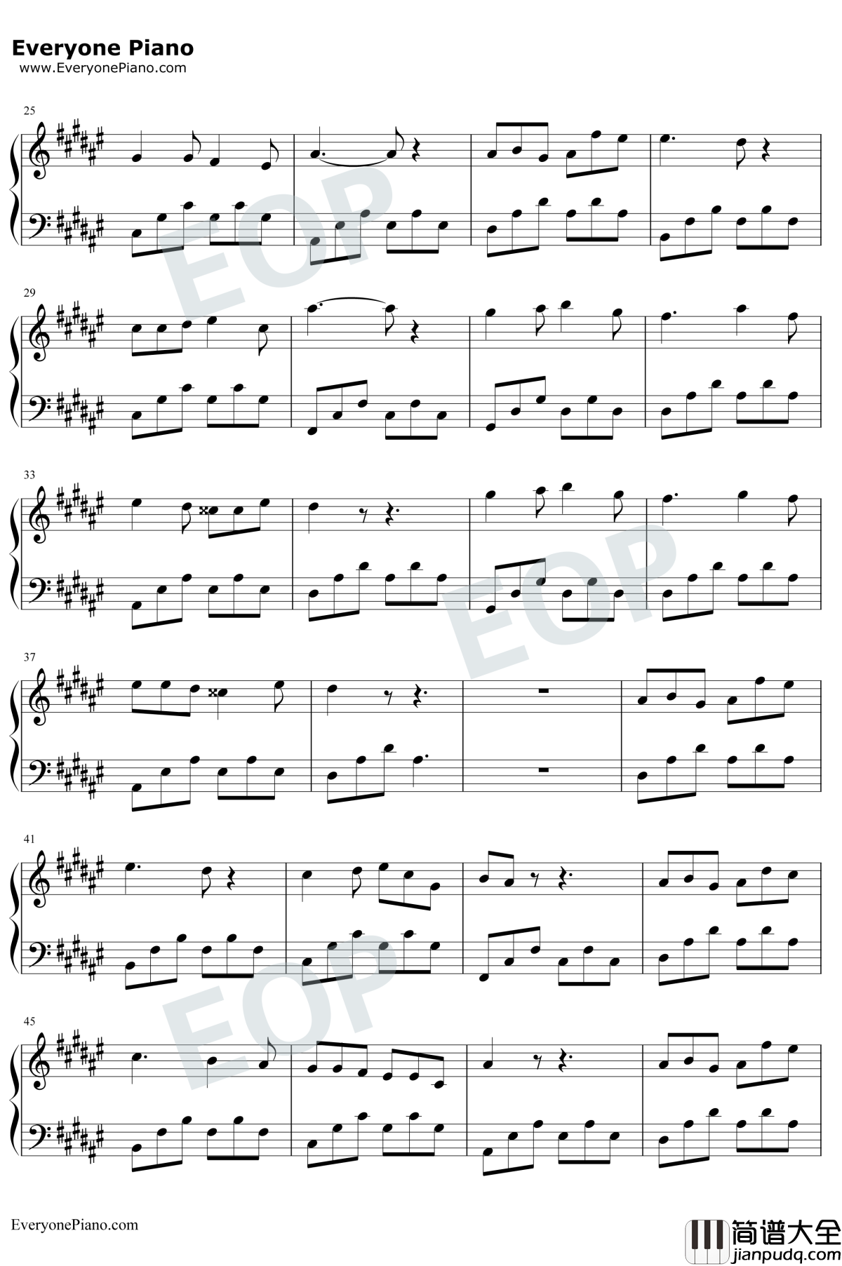 只要平凡钢琴谱_张杰/张碧晨_我不是药神主题曲