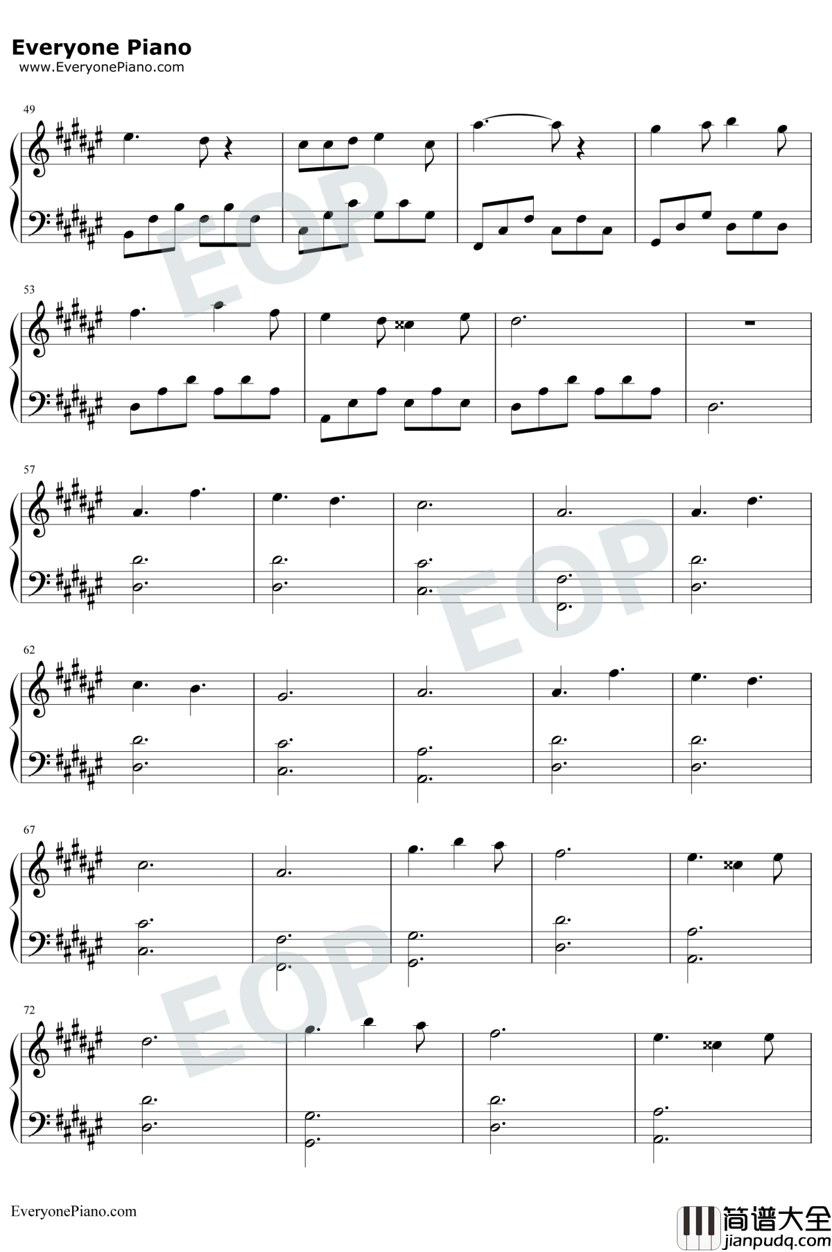 只要平凡钢琴谱_张杰/张碧晨_我不是药神主题曲